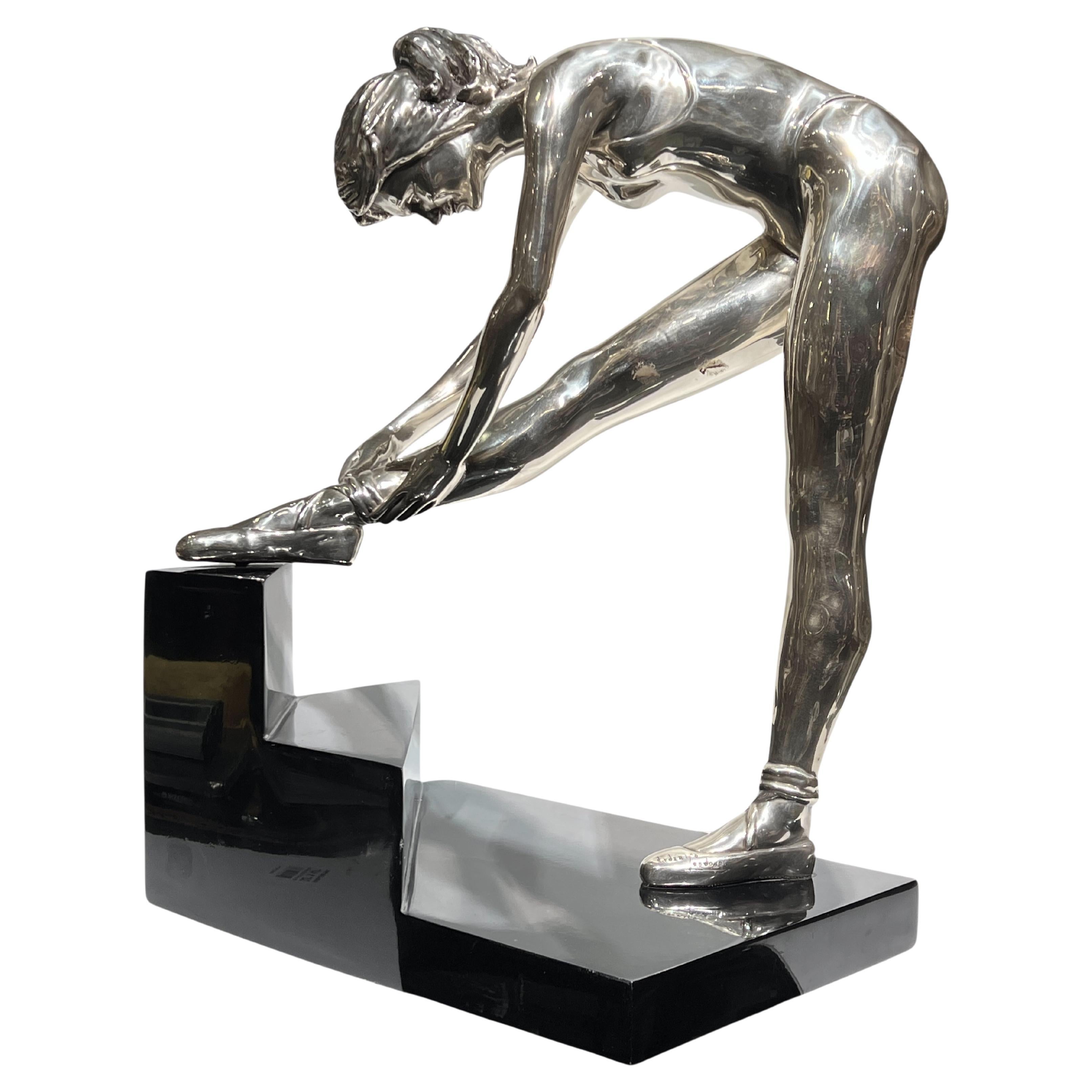 Silver Plated Metal Sculpture of a Ballerina by Federico Cardona