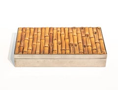 Silver Plated Mid Century Box with Bamboo Inlaid Lid