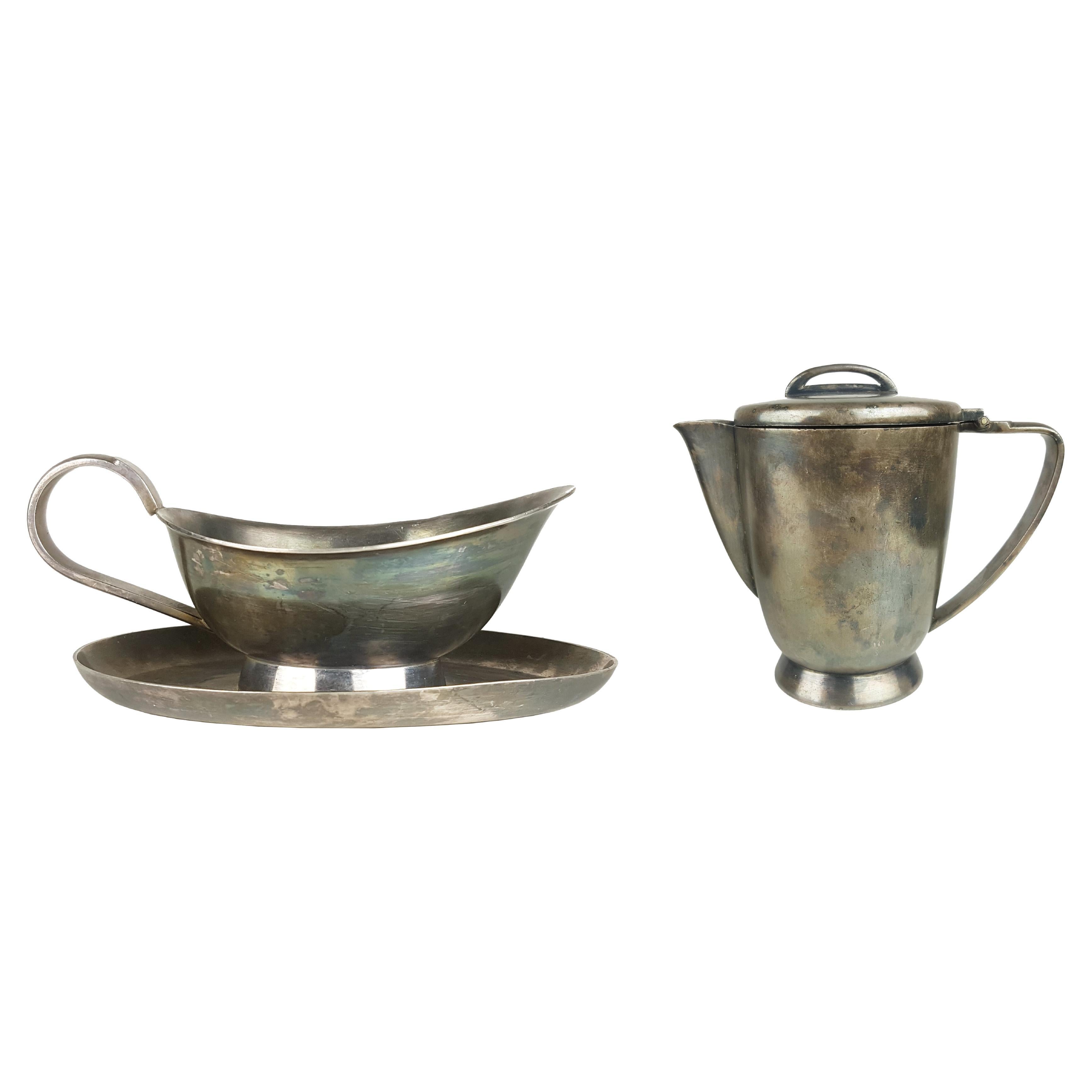 Silver-Plated milk jug and gravy boat by Gio Ponti for Calderoni, 1930s For Sale