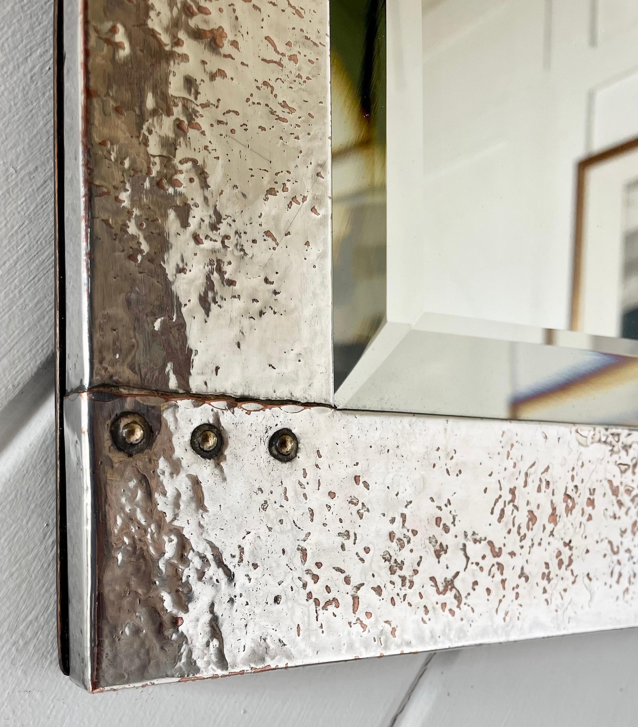 Arts and Crafts Silver Plated Mirror With Ruskin Ceramic Inserts For Sale
