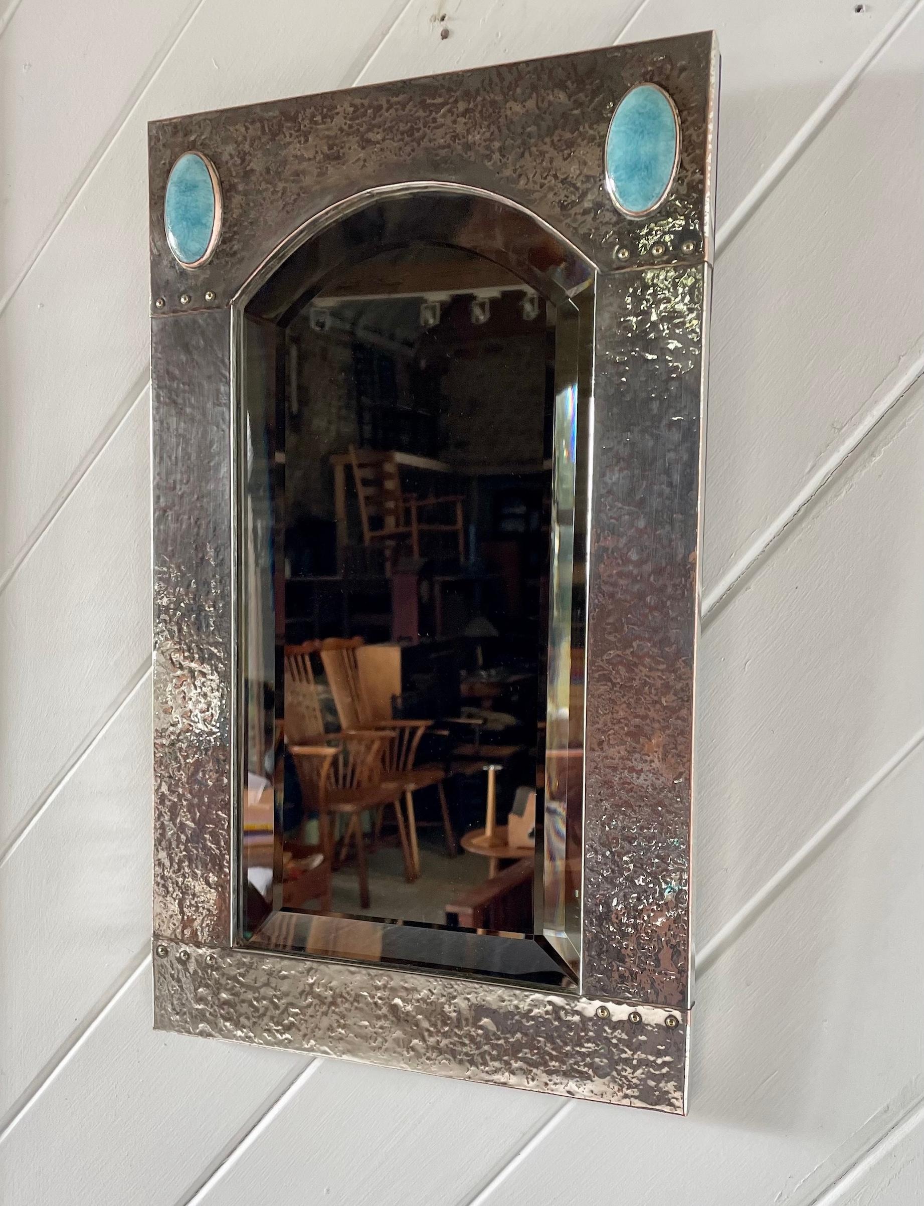 Silver Plated Mirror With Ruskin Ceramic Inserts In Good Condition For Sale In Petworth, GB