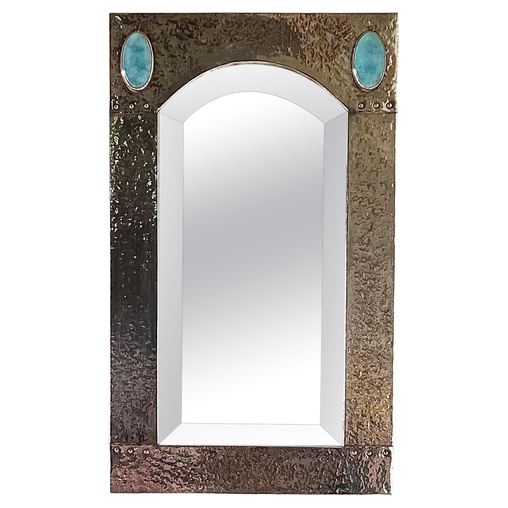 Silver Plated Mirror With Ruskin Ceramic Inserts For Sale