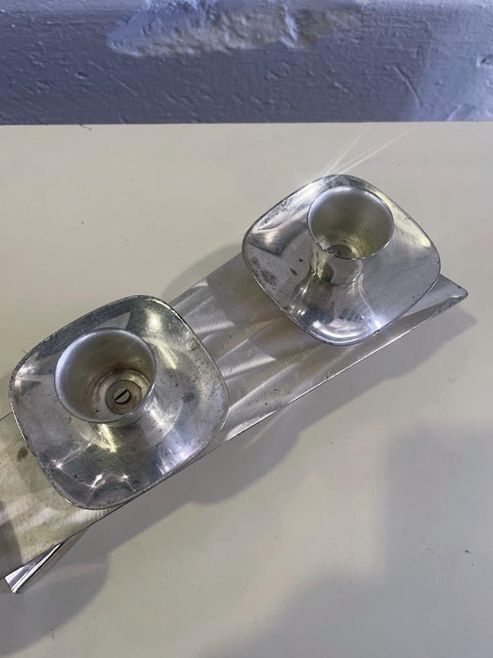 Silver-Plated Modernist Triple Candle Holder 1960s For Sale 5