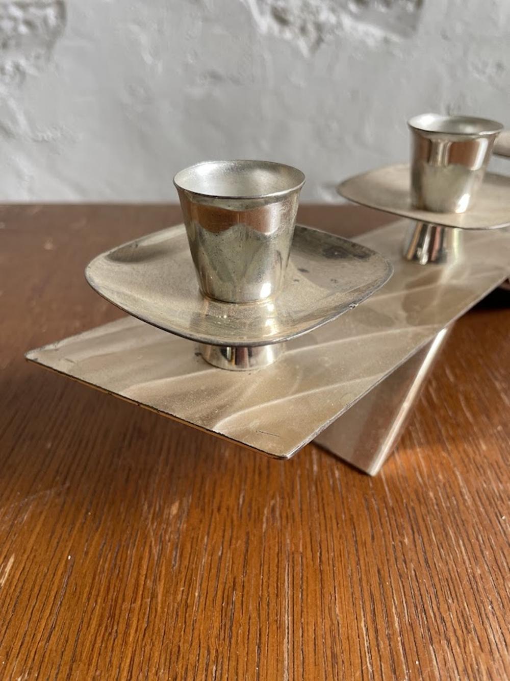 Silver-Plated Modernist Triple Candle Holder 1960s For Sale 1