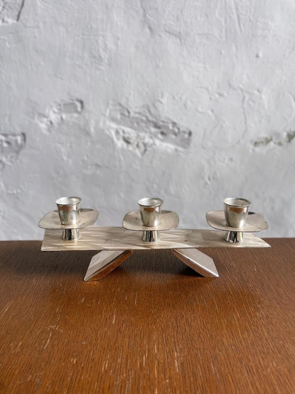Silver-Plated Modernist Triple Candle Holder 1960s For Sale 3