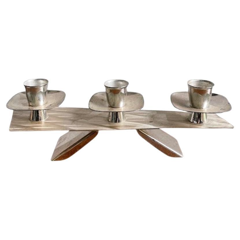 Silver-Plated Modernist Triple Candle Holder 1960s For Sale
