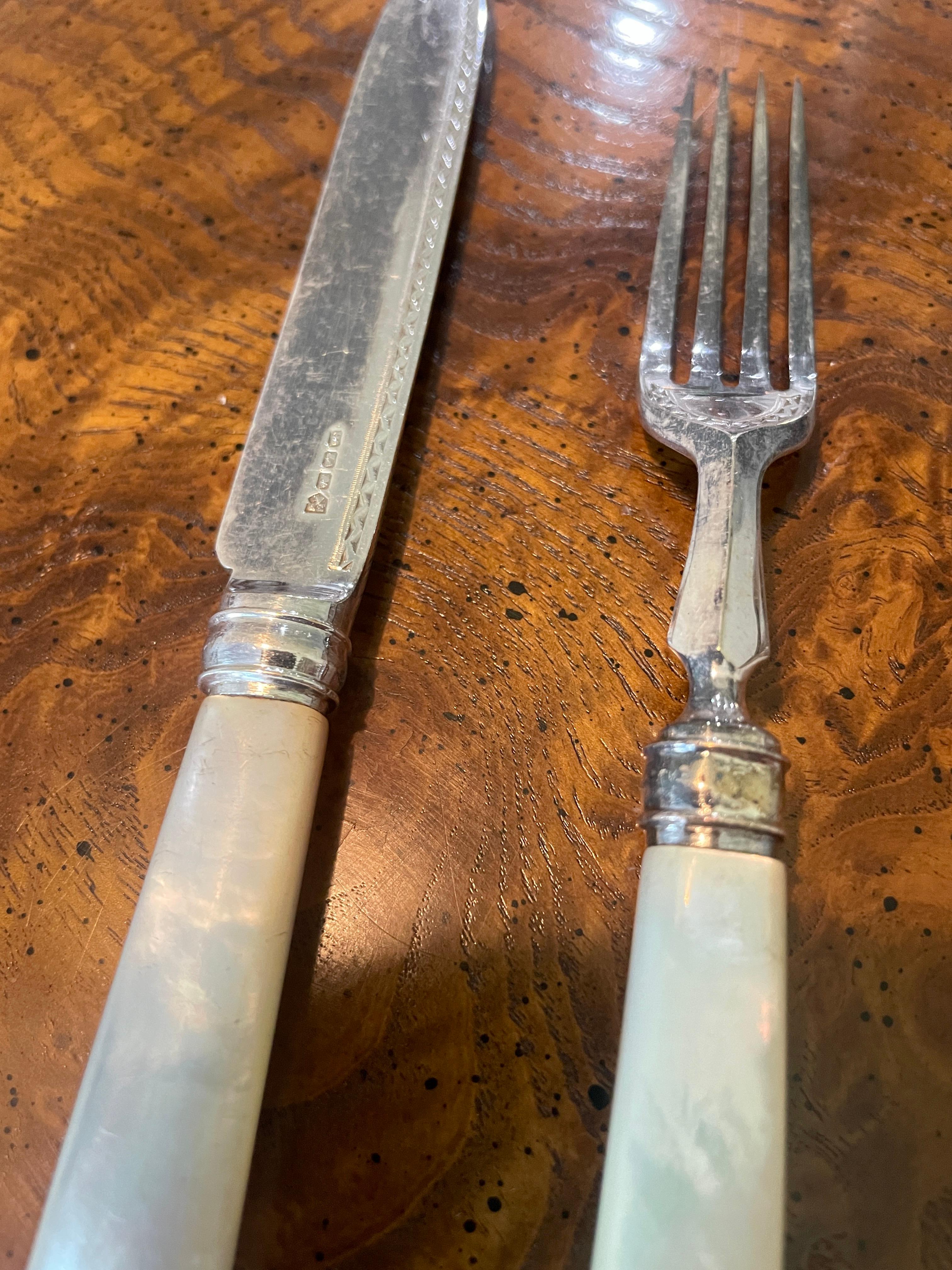Late 19th Century Silver Plated Mother of Pearl Flatware Set- 6 Place Setting  For Sale