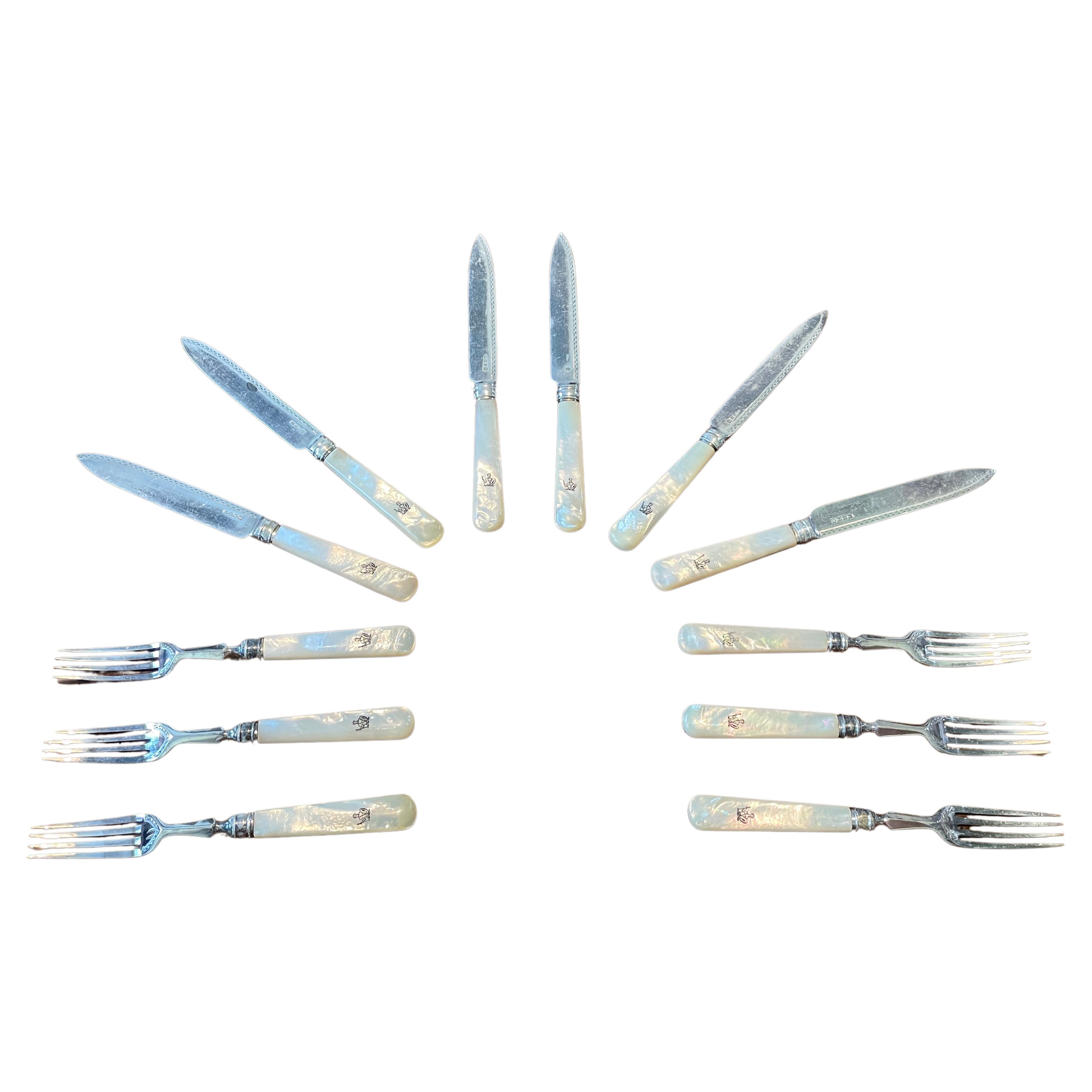 Silver Plated Mother of Pearl Flatware Set- 6 Place Setting  For Sale