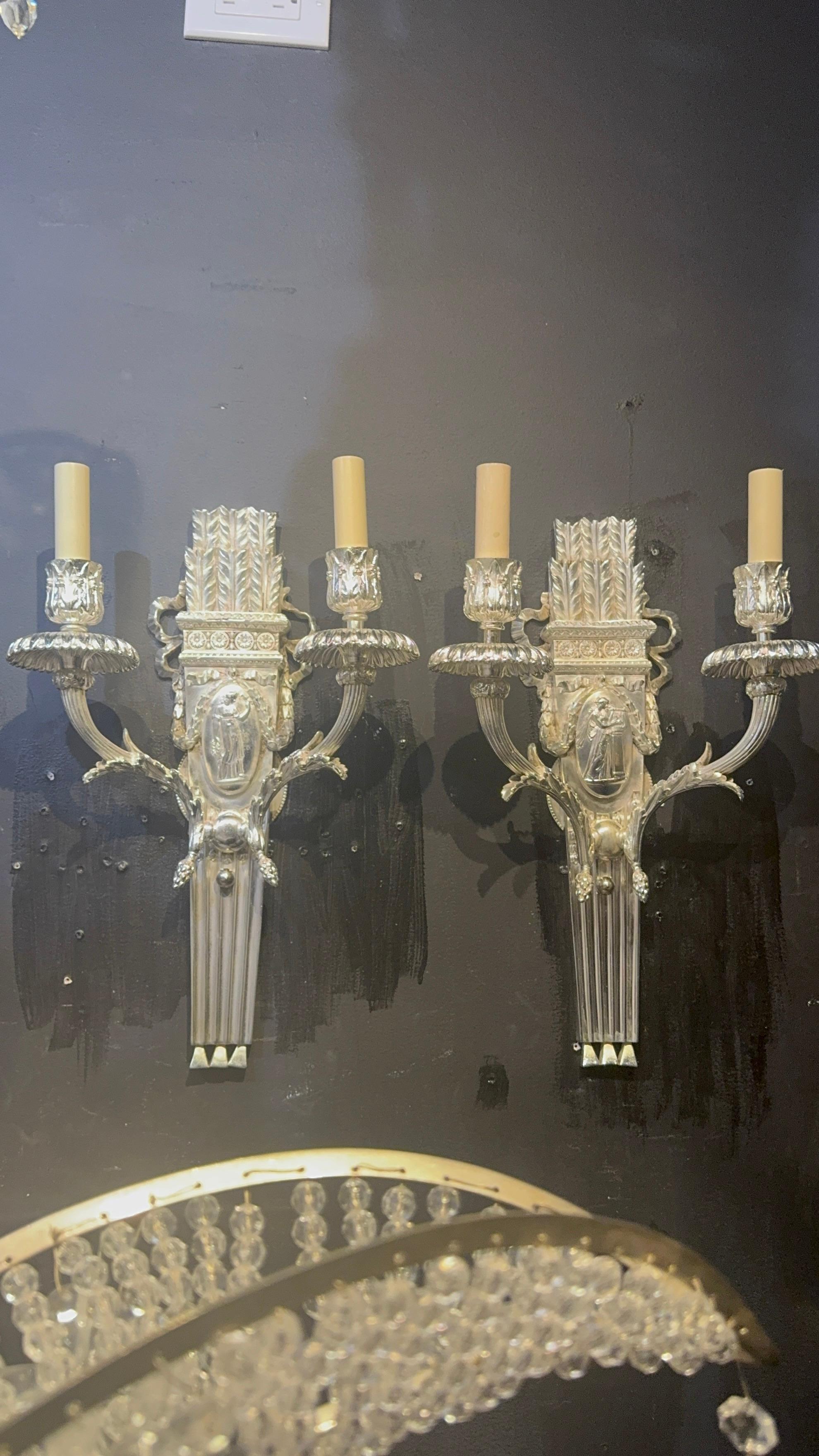 Neoclassical Silver plated Neoclassic Caldwell sconces For Sale