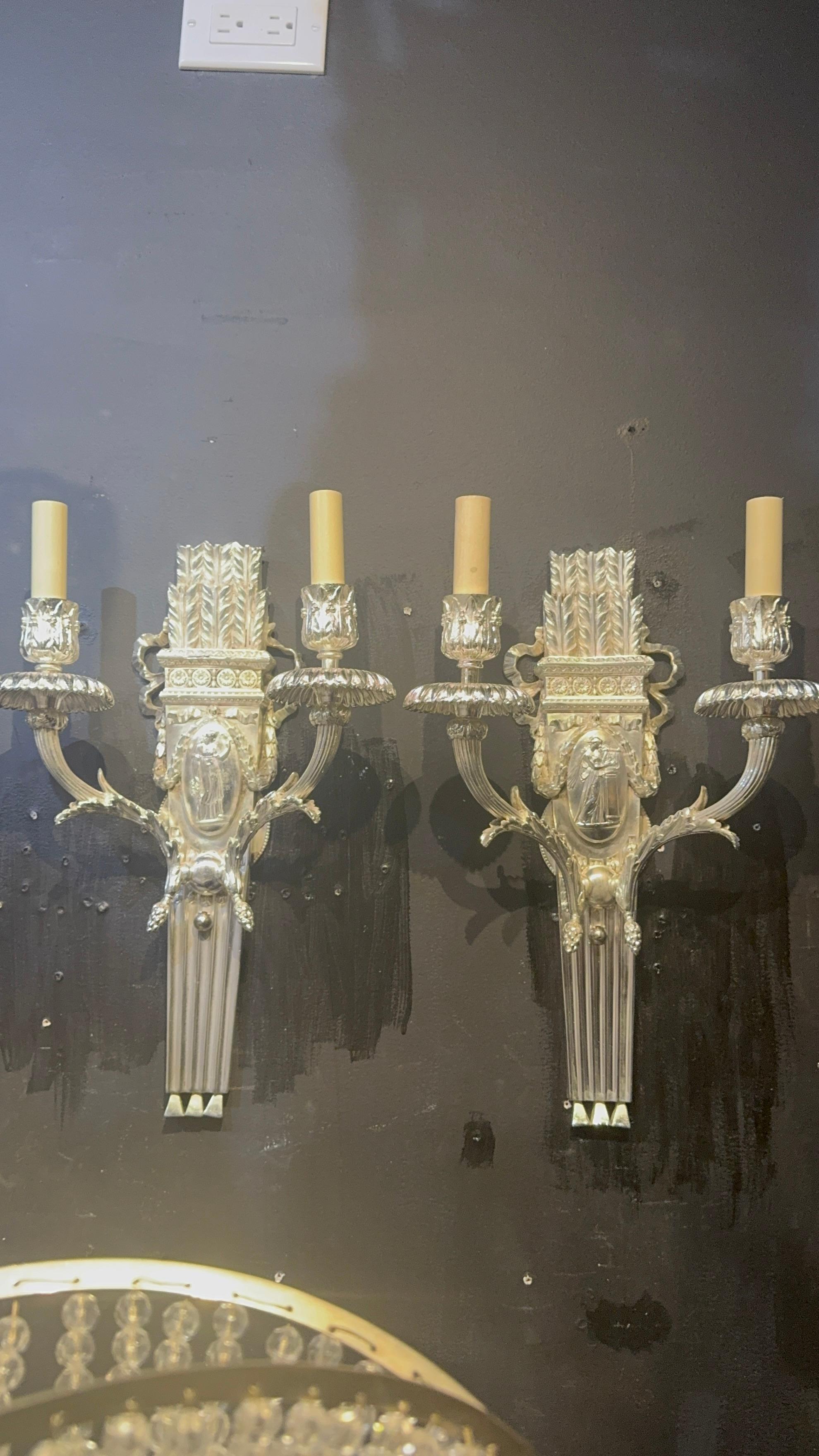 Silver plated Neoclassic Caldwell sconces In Good Condition For Sale In New York, NY
