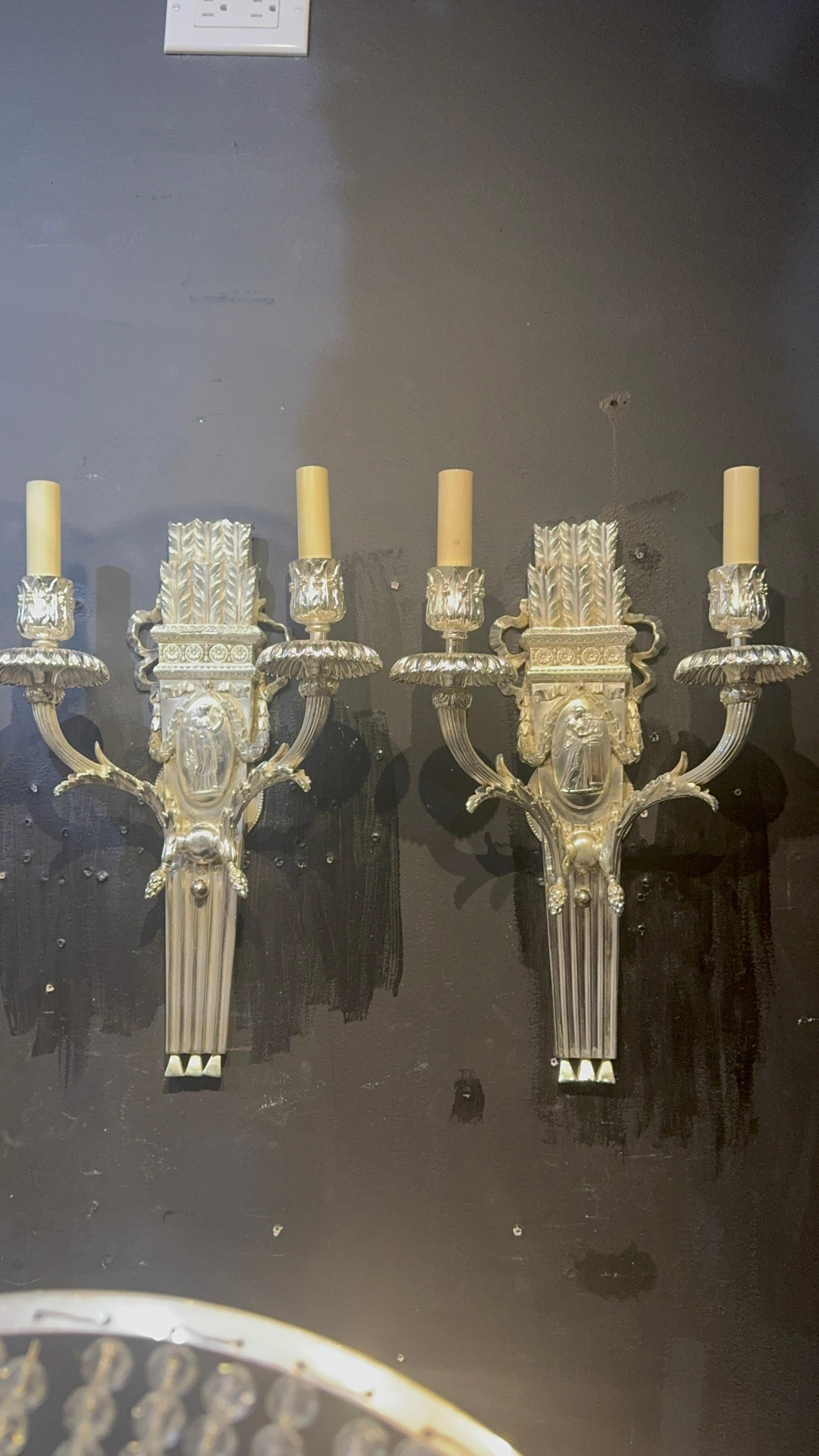 Early 20th Century Silver plated Neoclassic Caldwell sconces For Sale