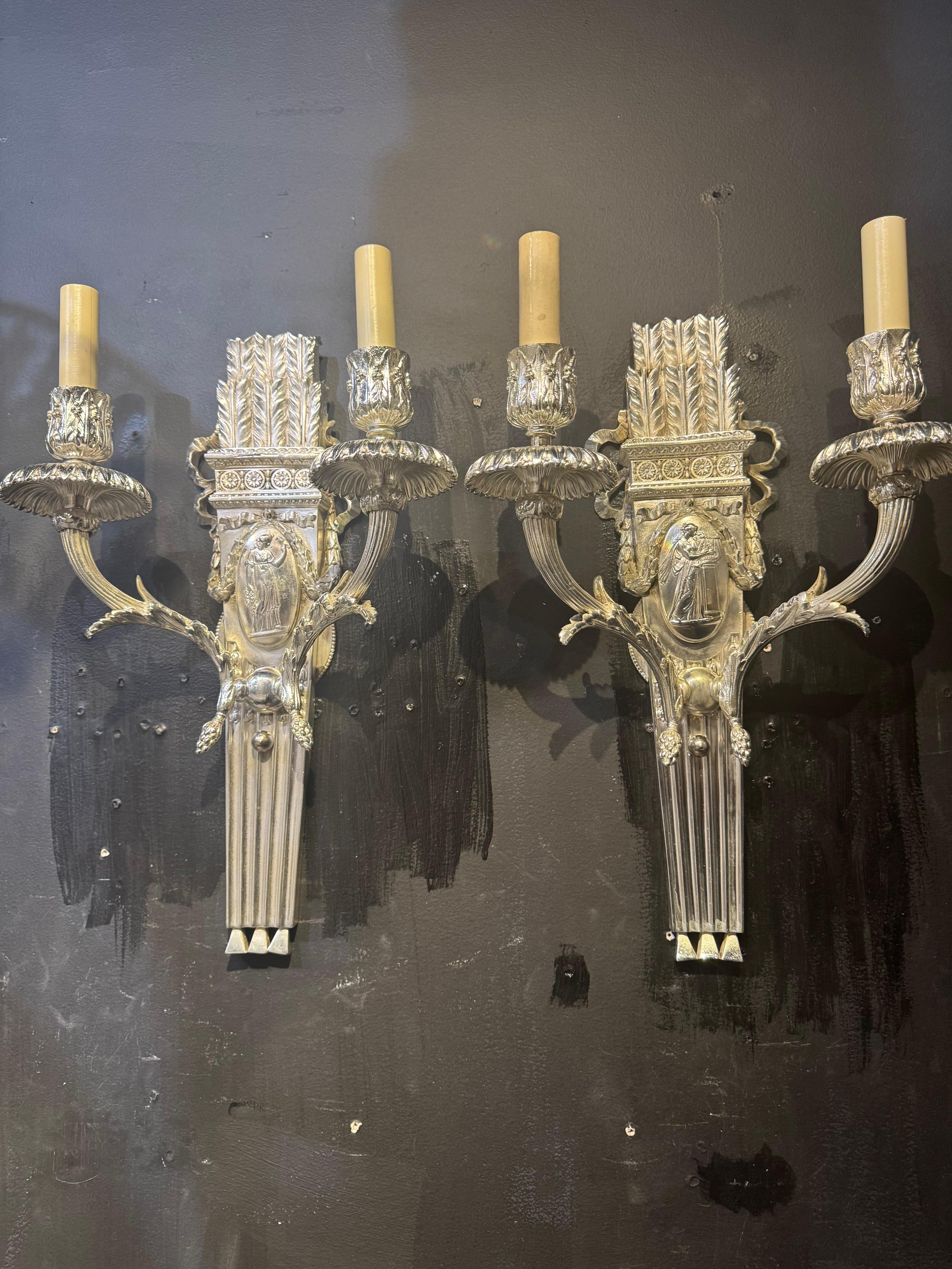 Silver plated Neoclassic Caldwell sconces For Sale 1