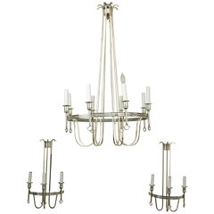Silver Plated Neoclassic Chandelier and Pair of Wall Sconces