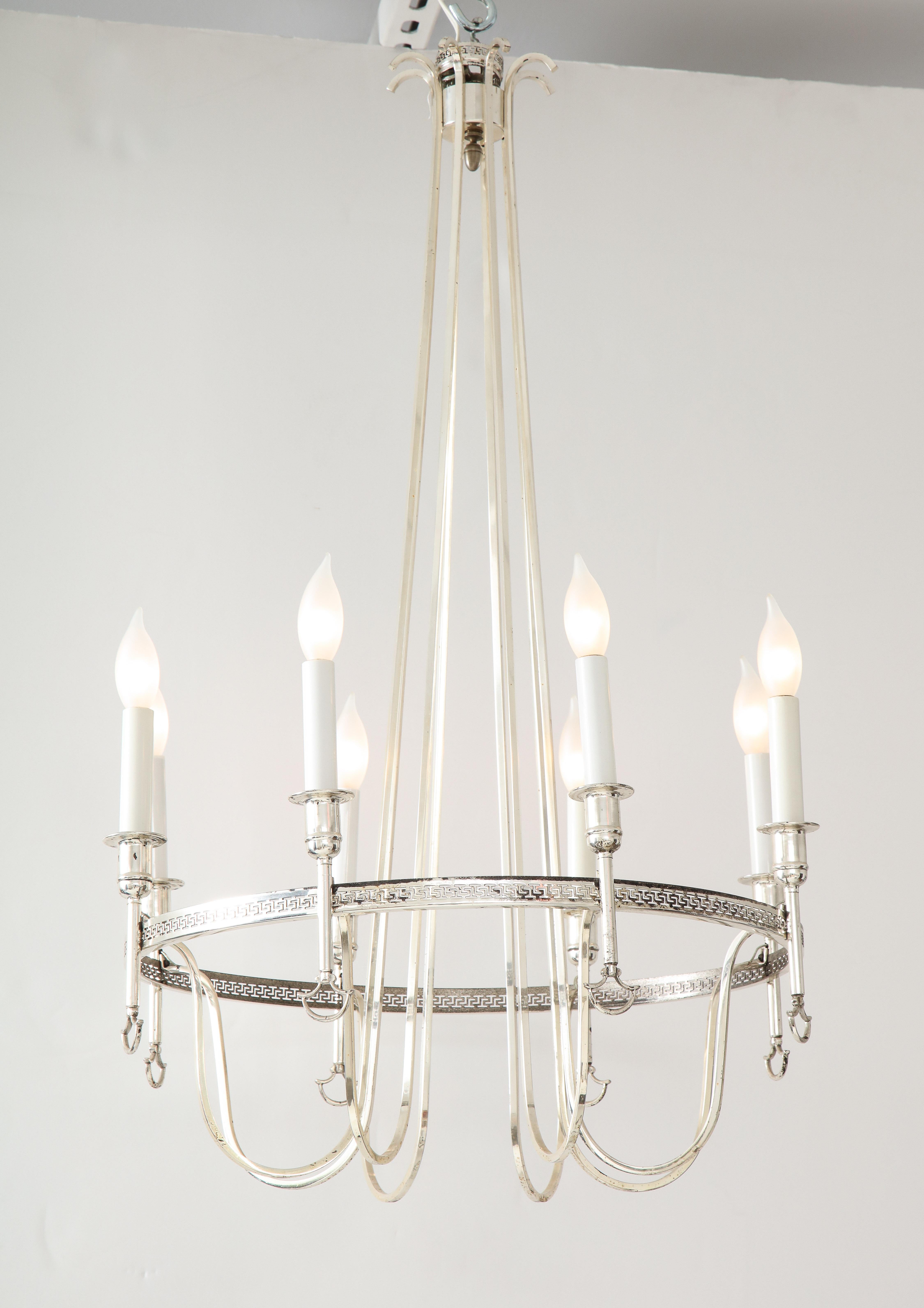 Silver Plated Neoclassic Chandelier and Pair of Wall Sconces For Sale 6