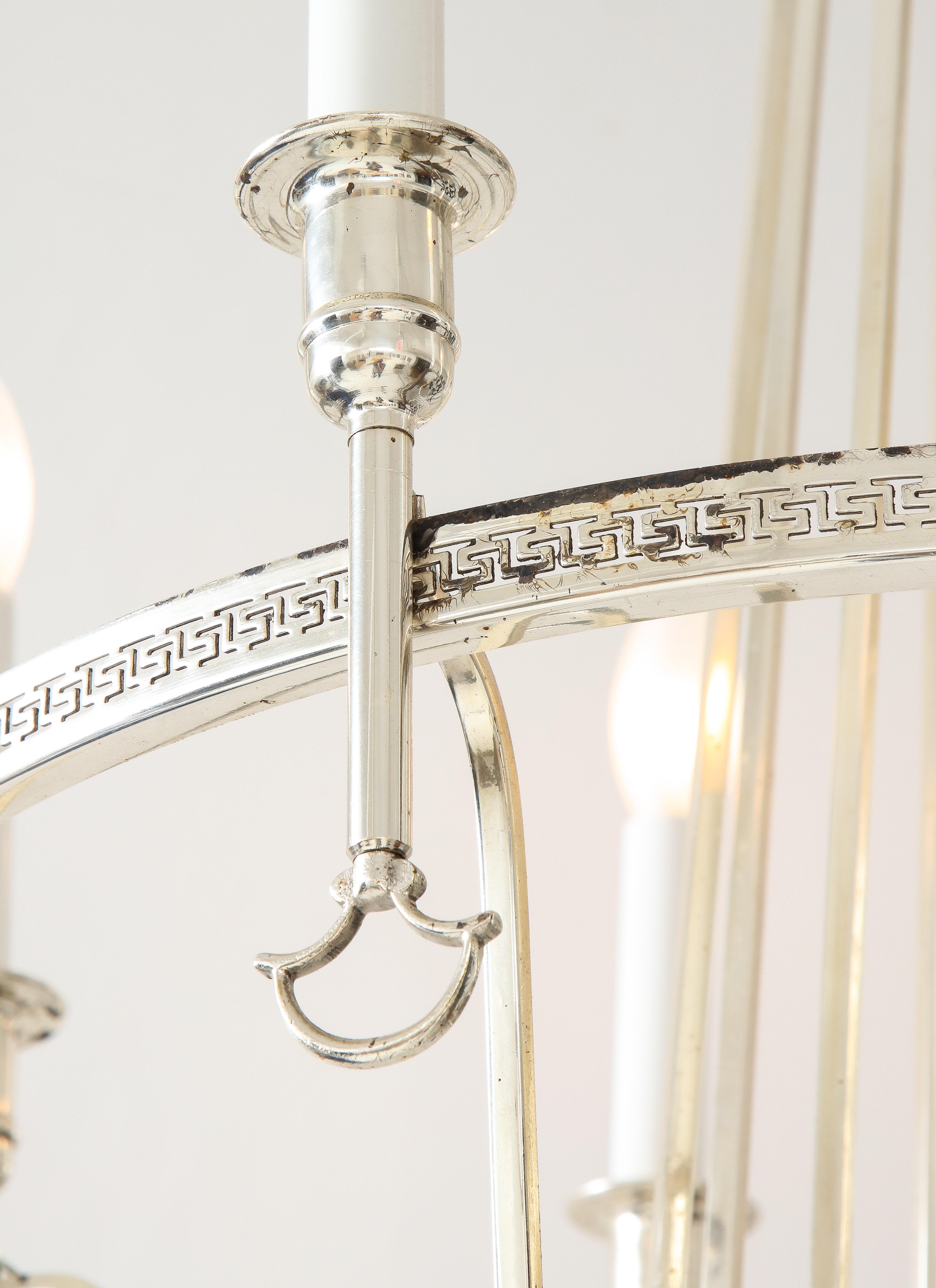 Silver Plated Neoclassic Chandelier and Pair of Wall Sconces For Sale 8