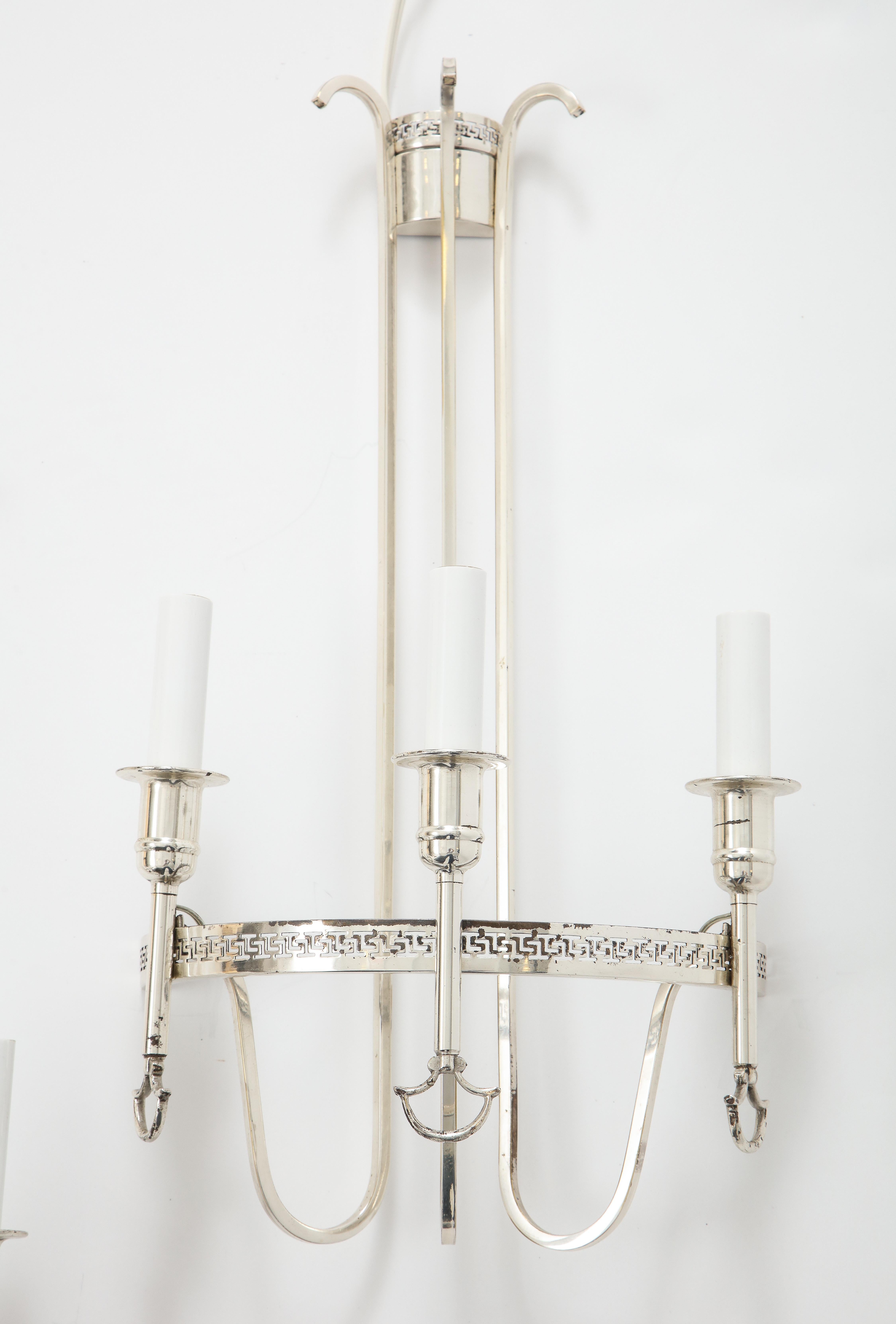 Silver Plated Neoclassic Chandelier and Pair of Wall Sconces For Sale 9