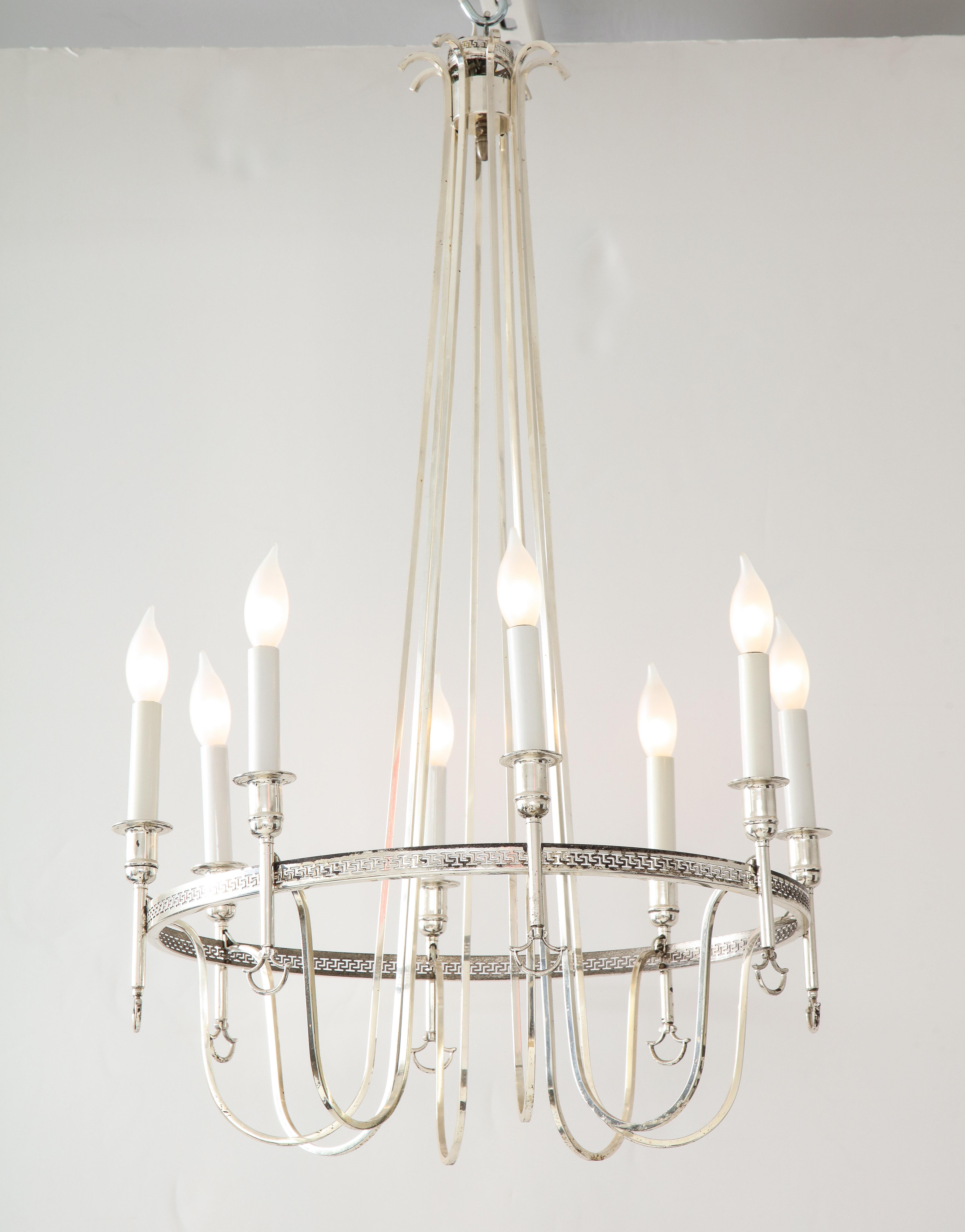 Silver Plated Neoclassic Chandelier and Pair of Wall Sconces For Sale 10