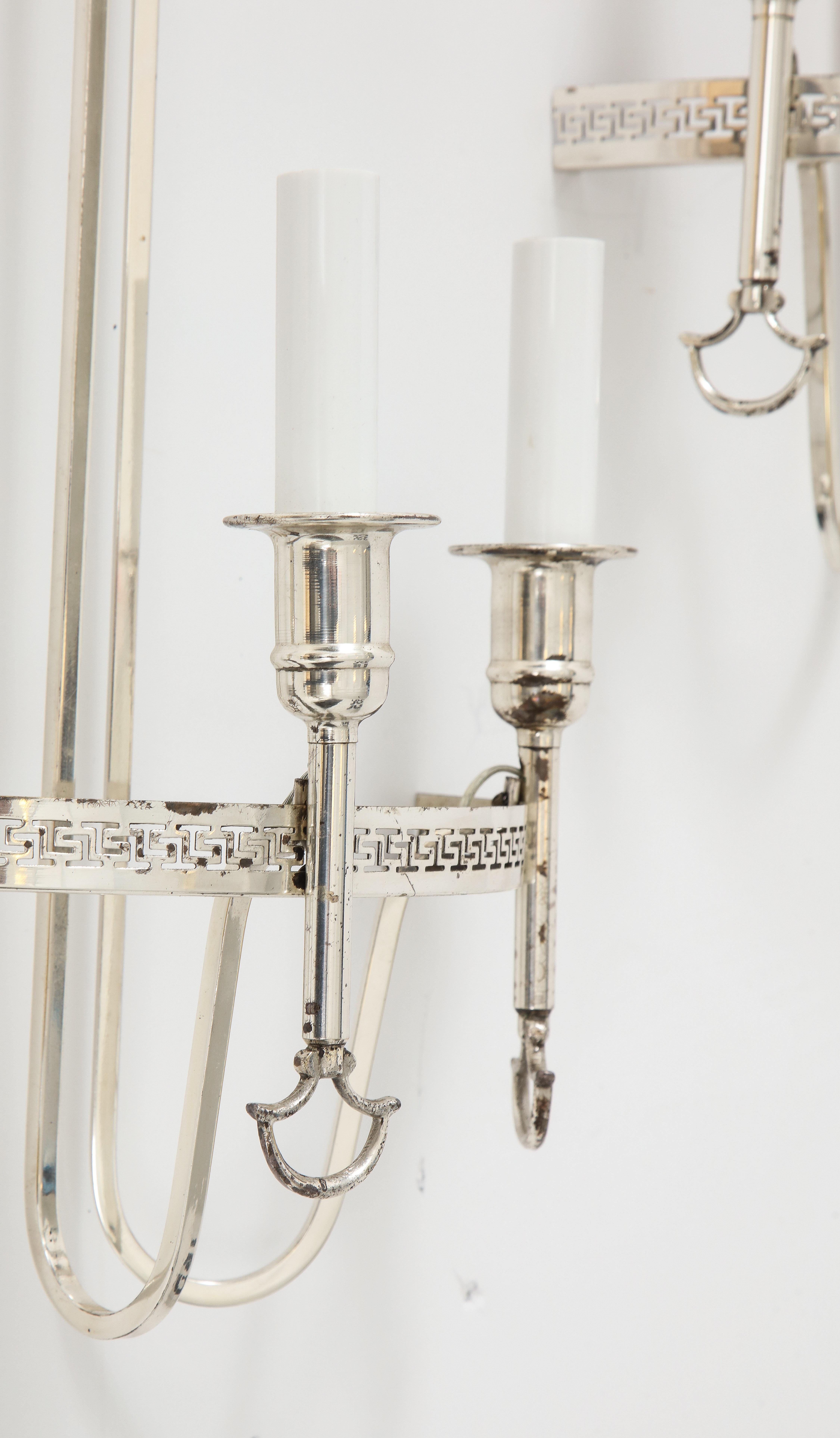Silver Plated Neoclassic Chandelier and Pair of Wall Sconces For Sale 11