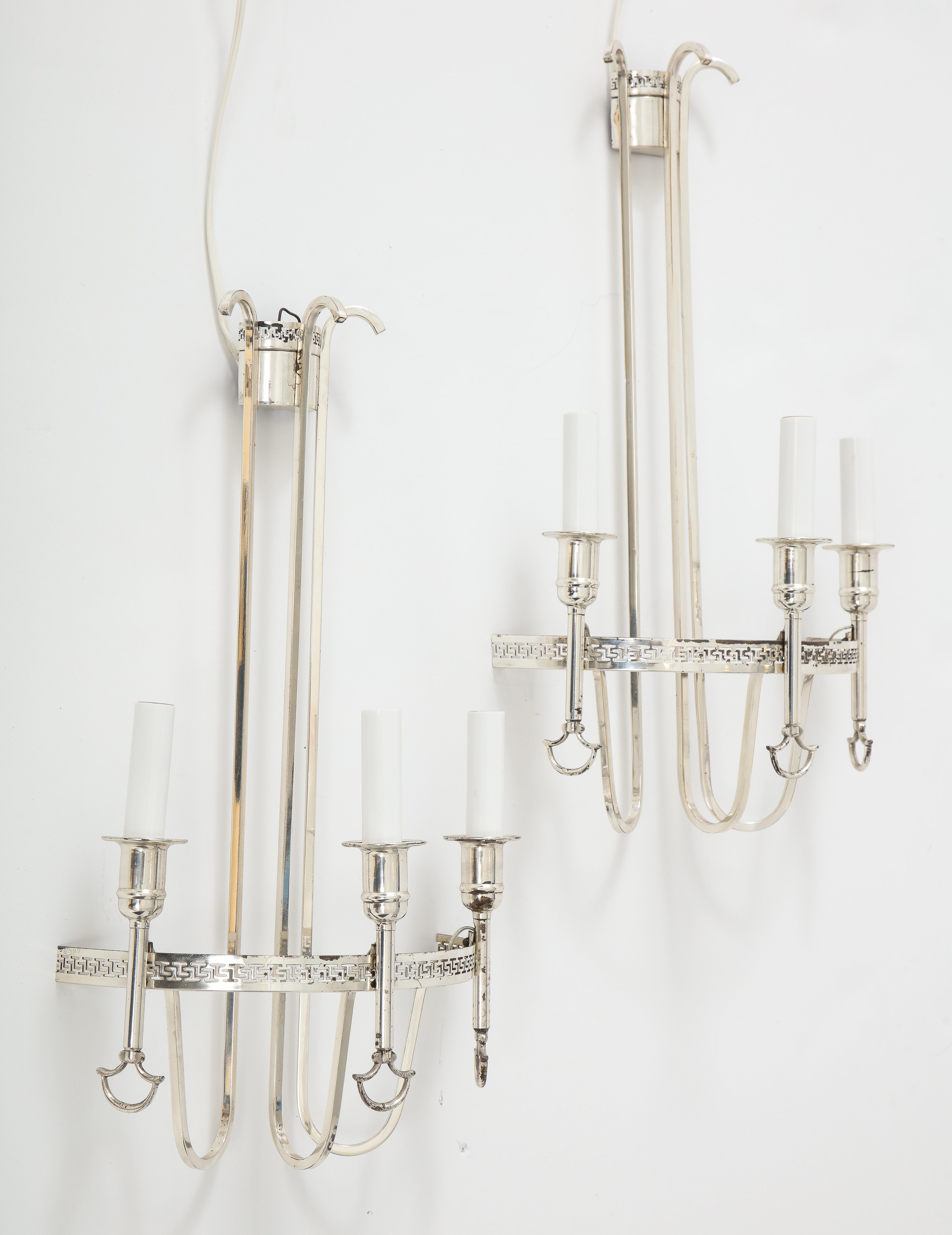 French Silver Plated Neoclassic Chandelier and Pair of Wall Sconces For Sale