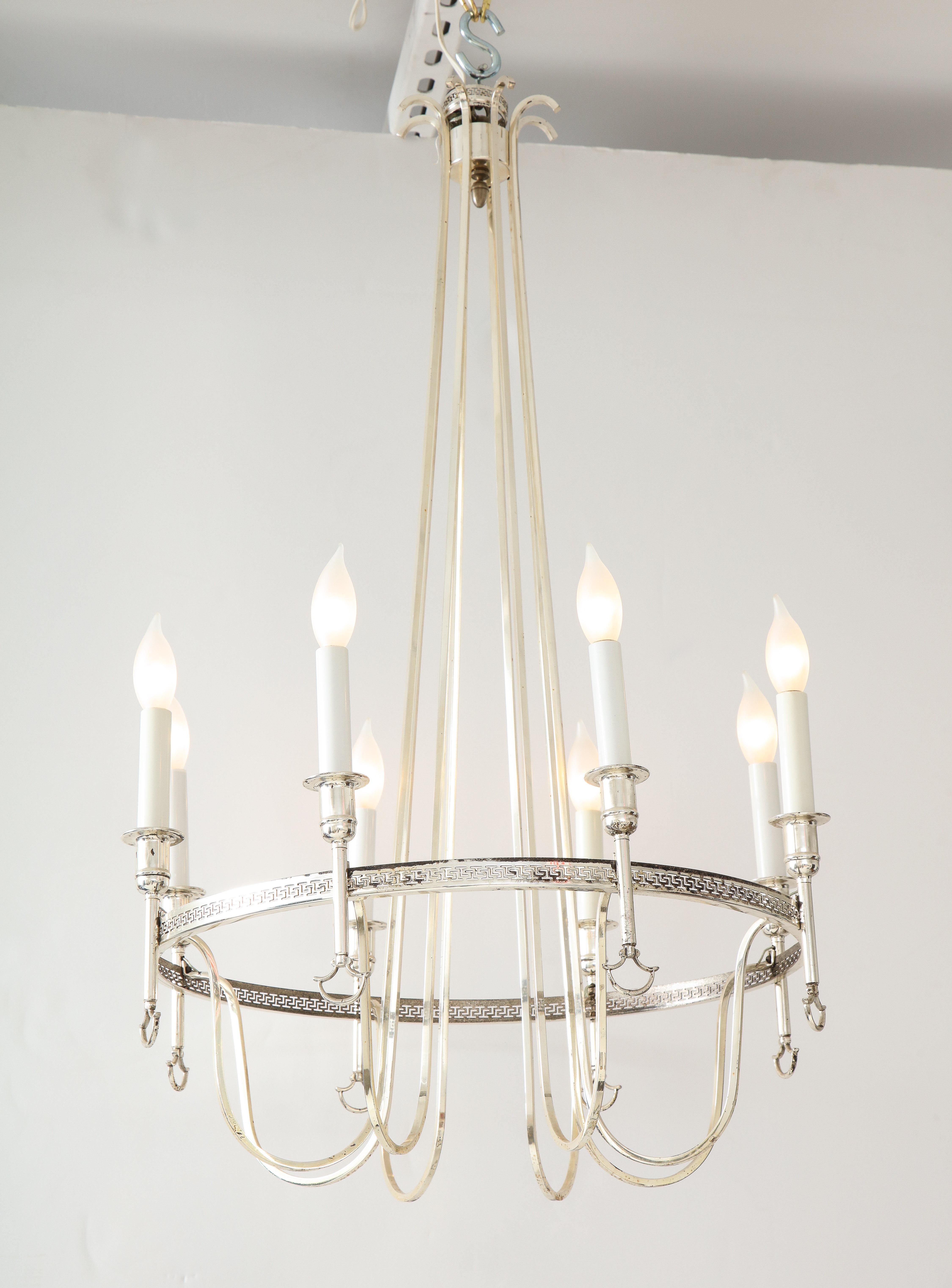 20th Century Silver Plated Neoclassic Chandelier and Pair of Wall Sconces For Sale