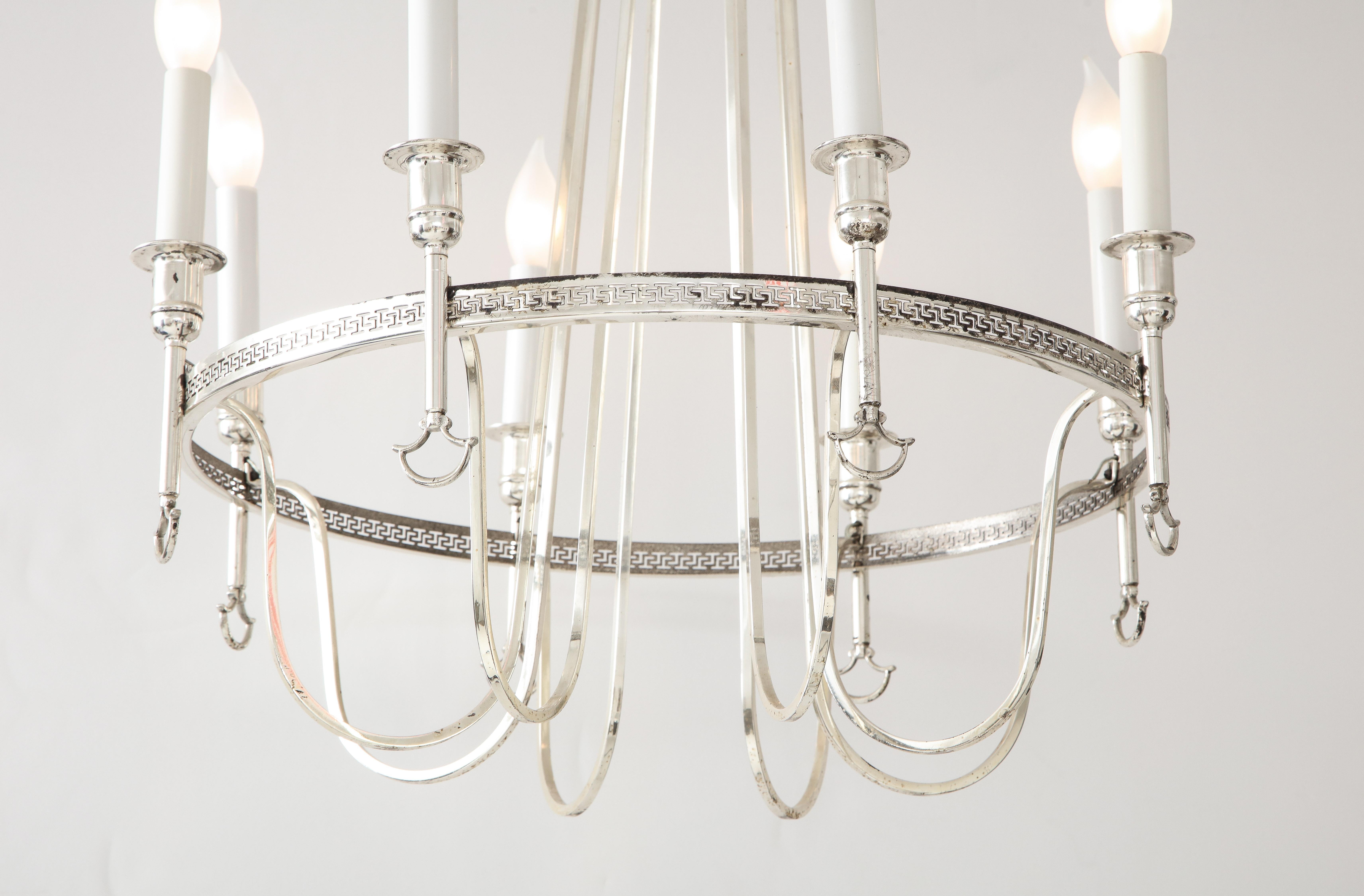 Silver Plated Neoclassic Chandelier and Pair of Wall Sconces For Sale 1