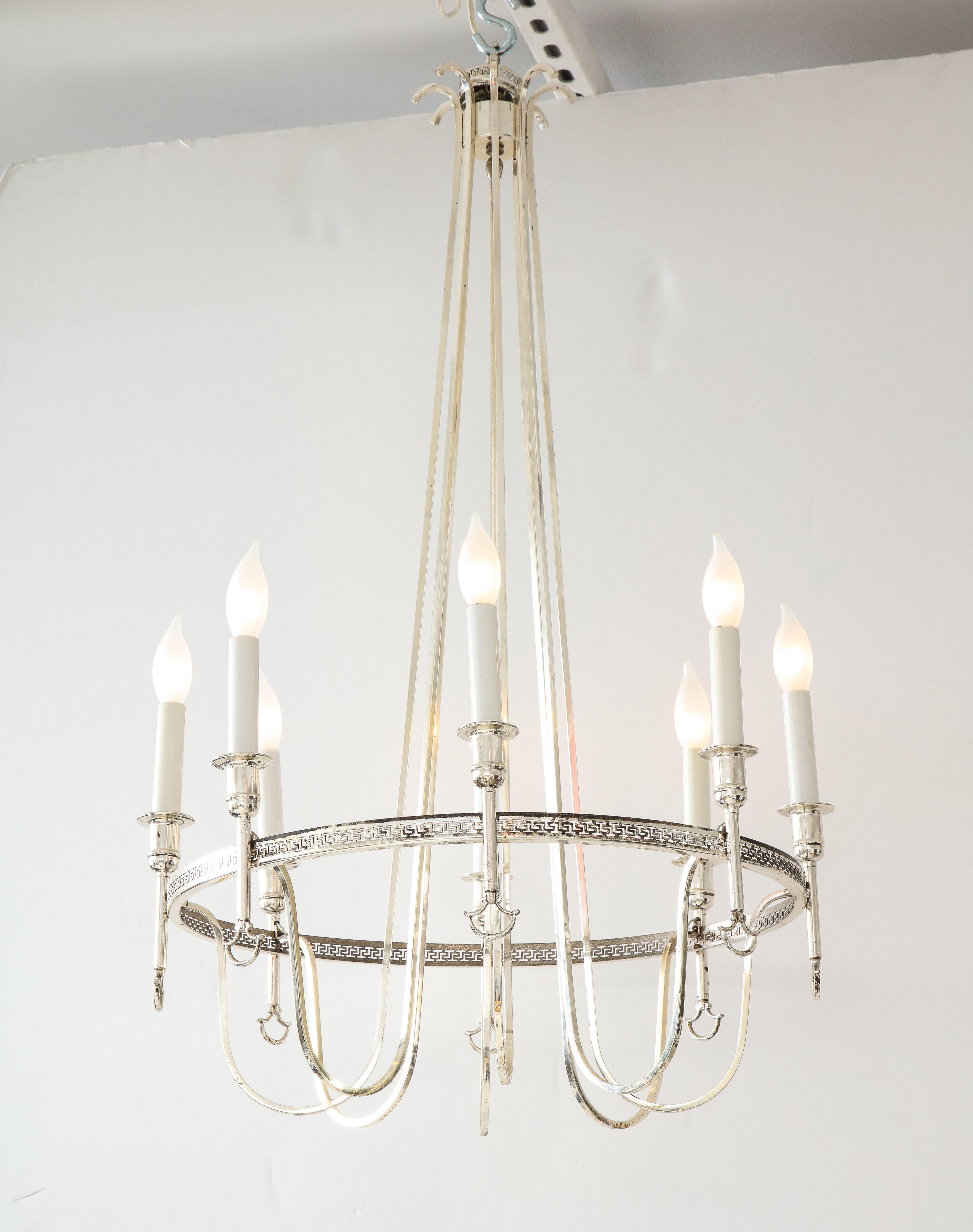 Silver Plated Neoclassic Chandelier and Pair of Wall Sconces For Sale 2