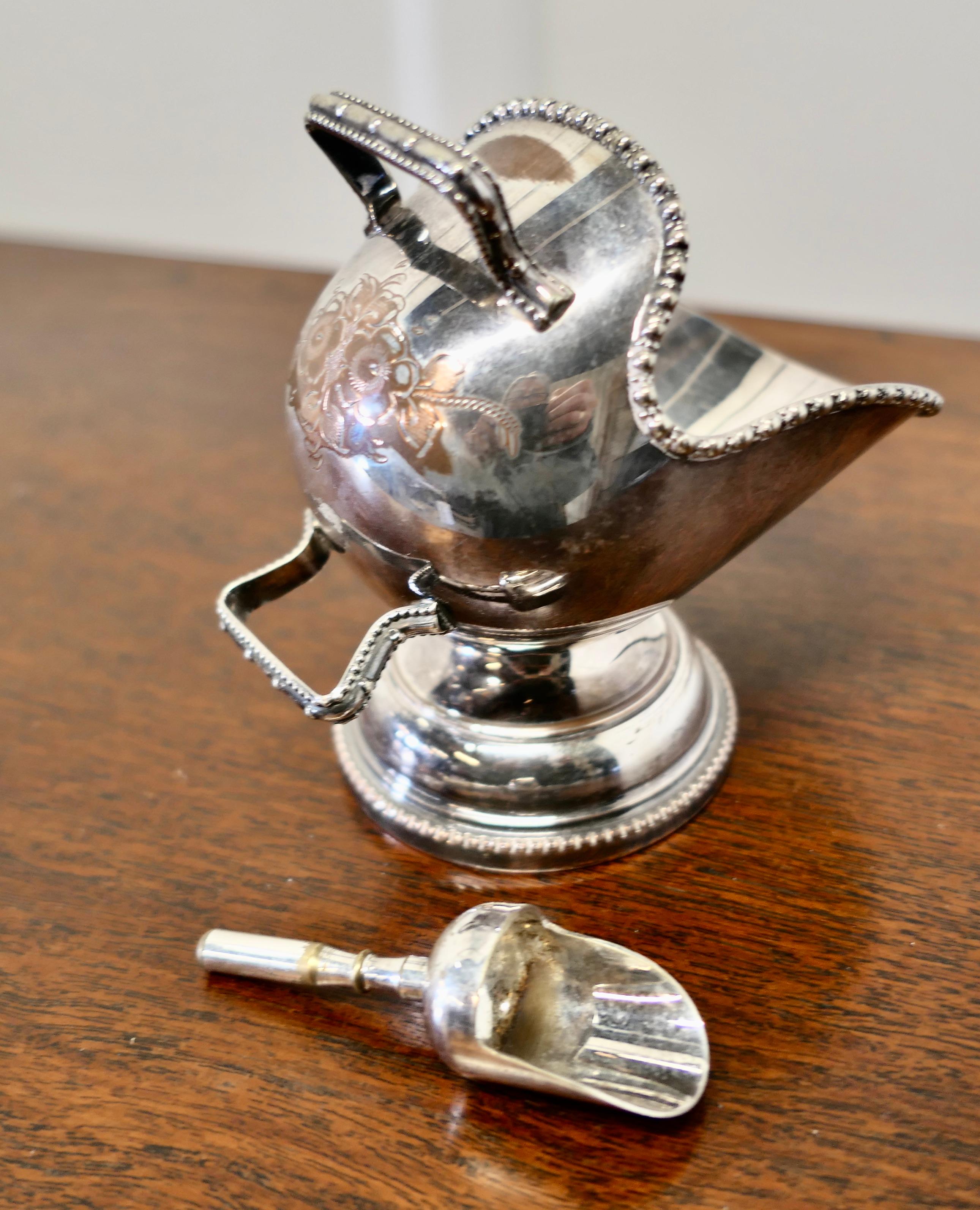 Adam Style  Silver Plated Novelty Sugar Scuttle with Original Scoop     For Sale