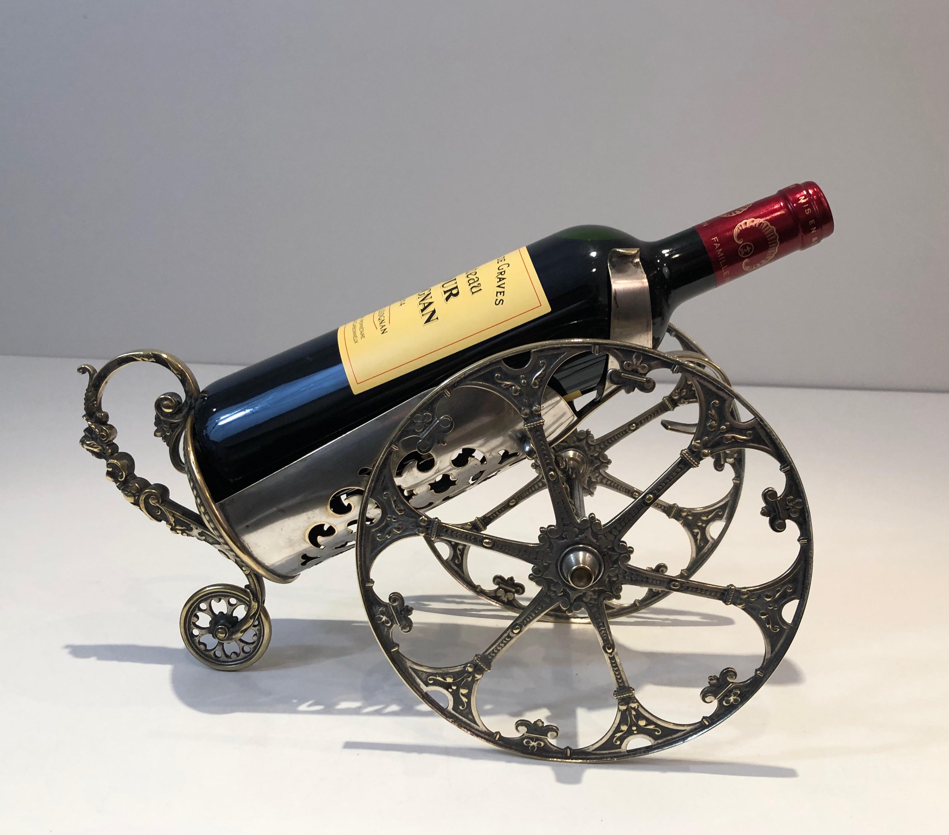 Silver Plated on Bronze Wine Decanter Showing a Cannon with Detailed Ornaments 13