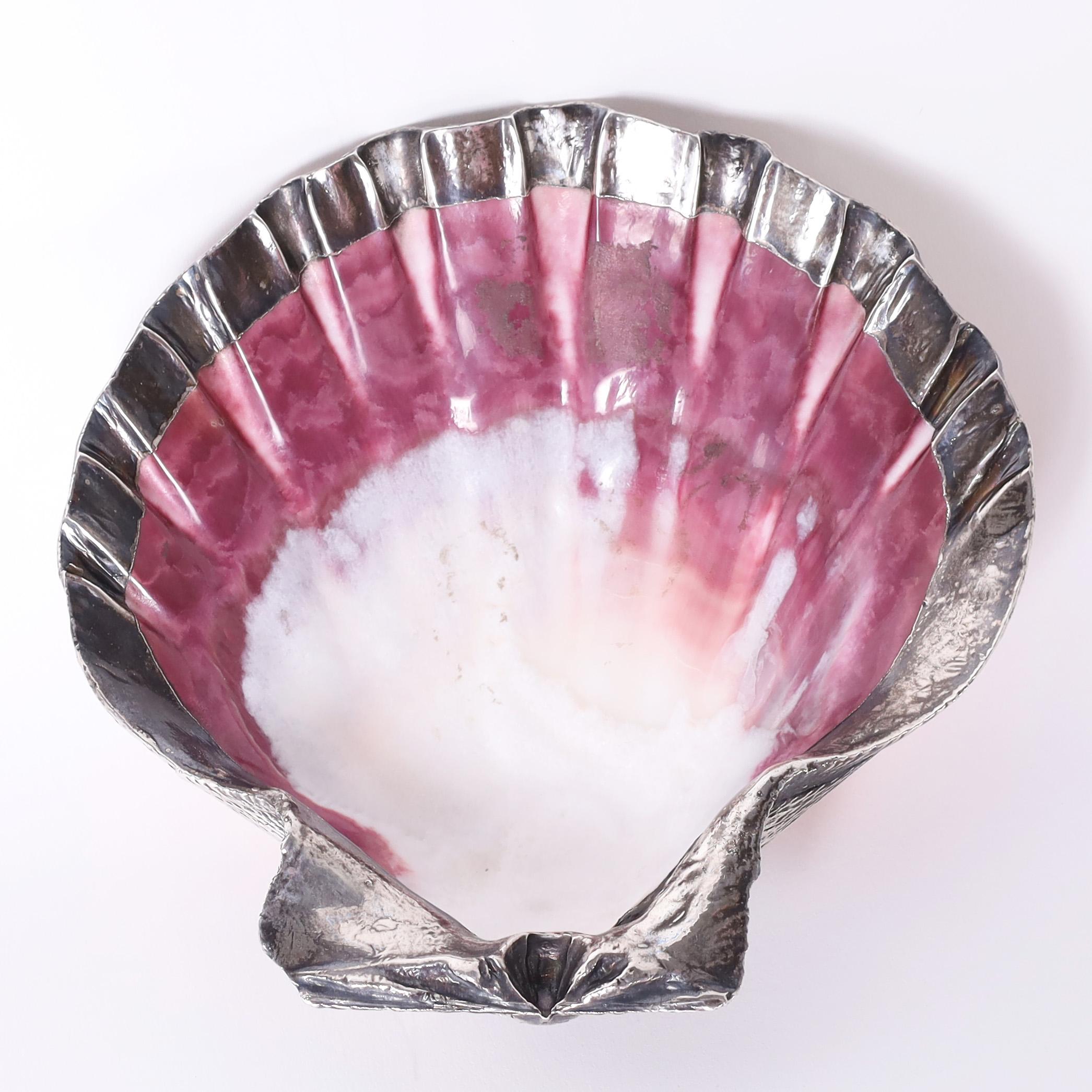 Silver Plated Orange Lion's Paw Seashell In Good Condition In Palm Beach, FL