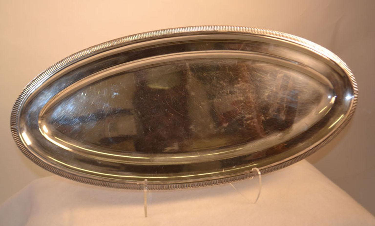 French Silver Plated Oval Serving Tray For Sale