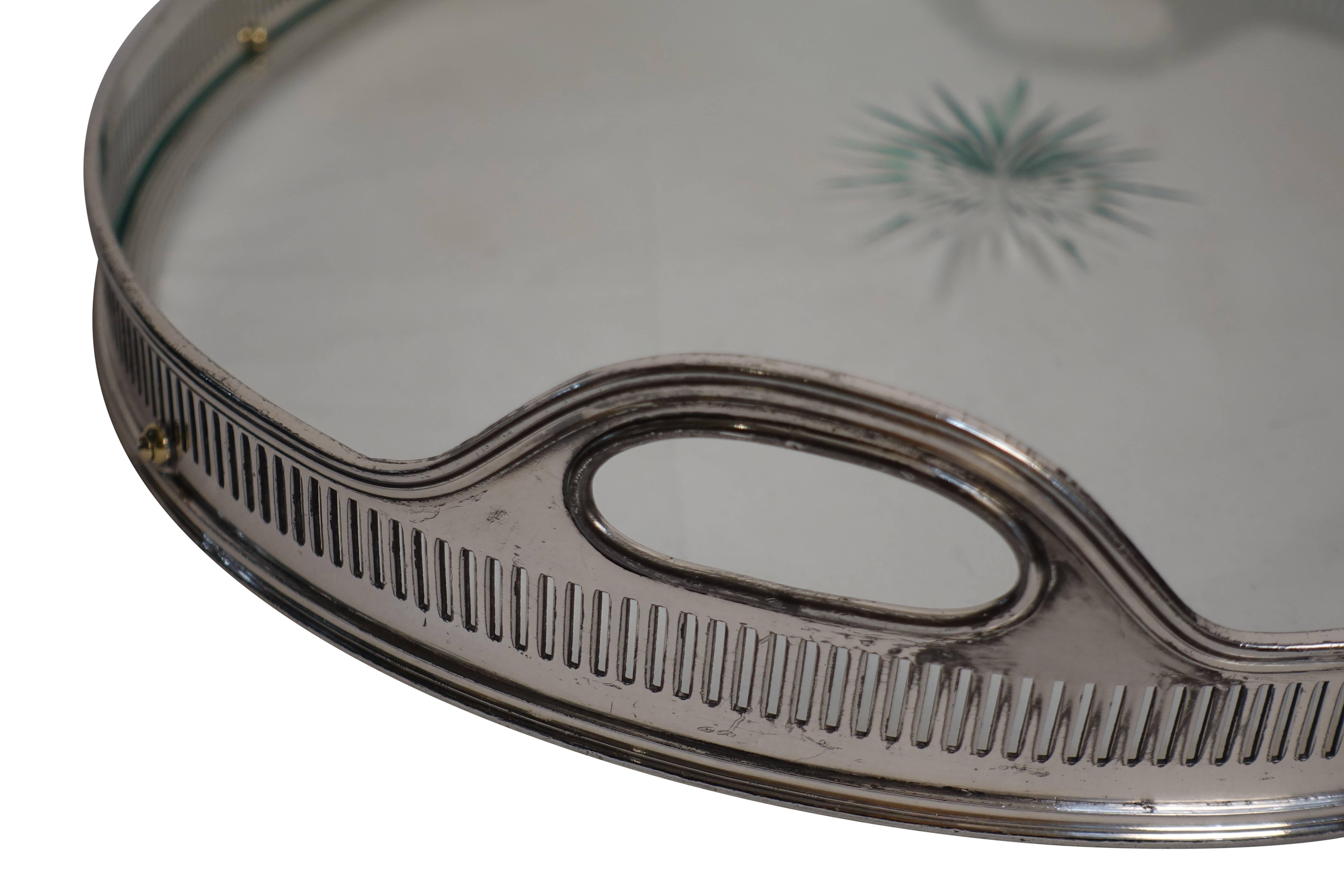 Silver Plated Oval Tray with Cut Glass Bottom 1