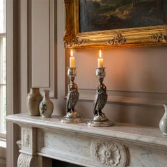 Silver Plated Owl Candlesticks by Robert and Belk