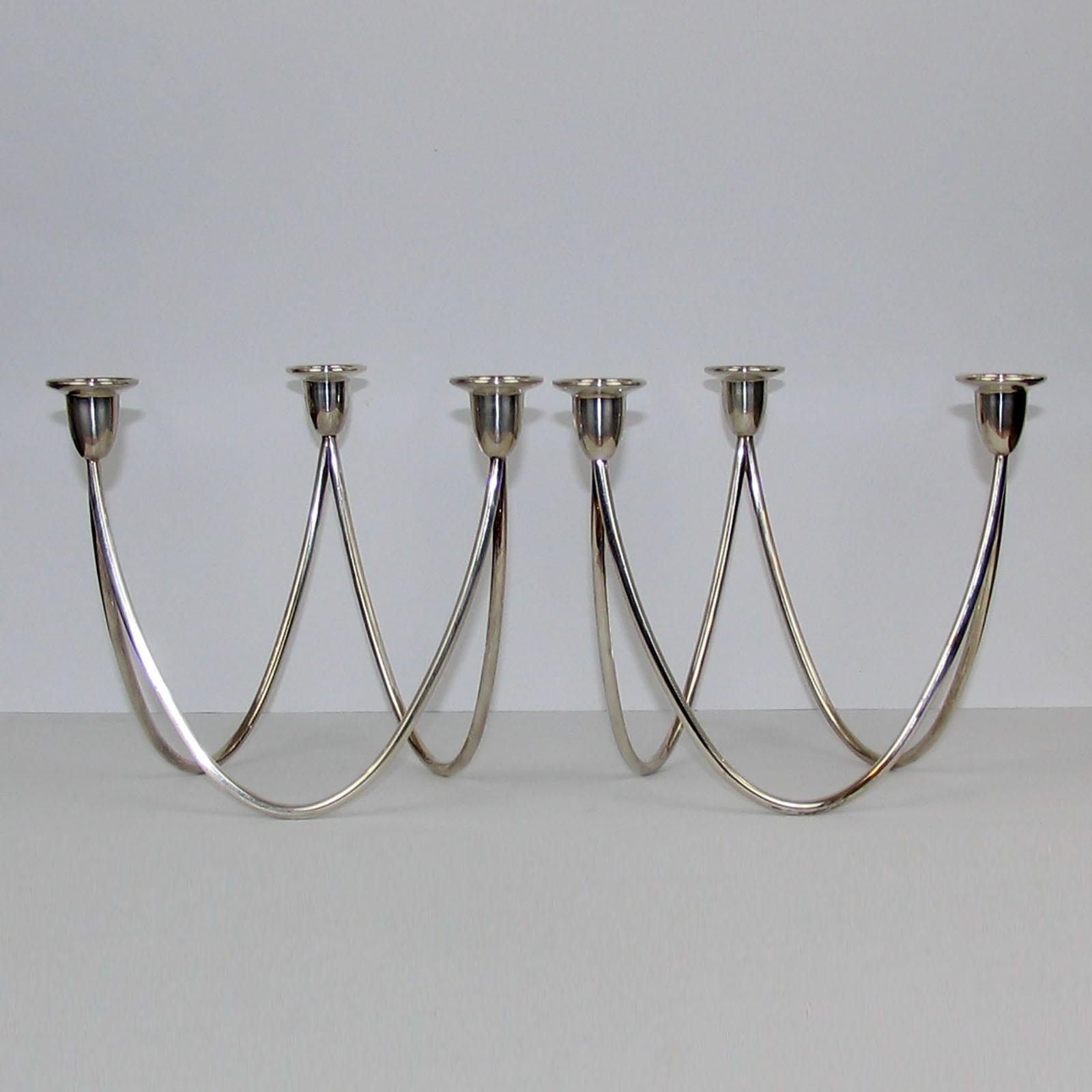 Silver Plated Pair of Candle Holders Marked Calegaro For Sale 1