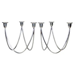 Silver Plated Pair of Candle Holders Marked Calegaro