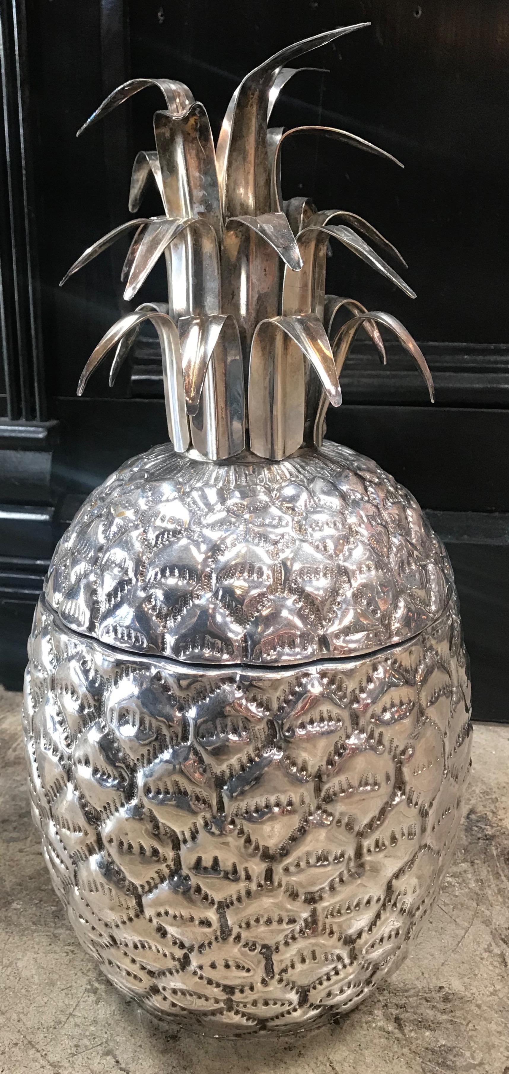 Silvered pineapple ice bucket made in Florence, Italy by Teghini.