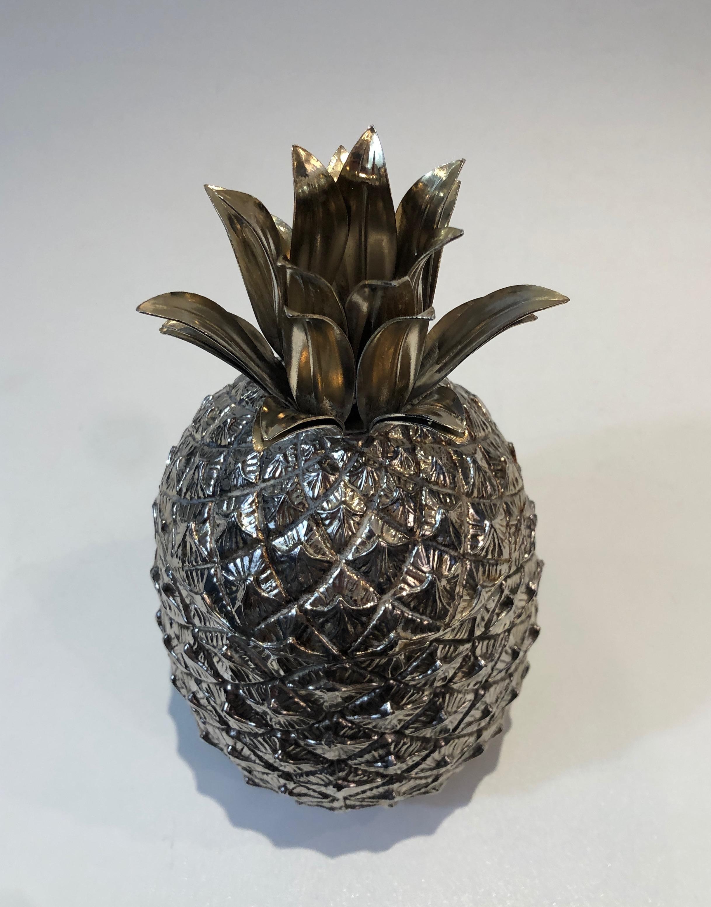 Metal Silver Plated Pineapple Ice Bucket, Italy, Circa 1970