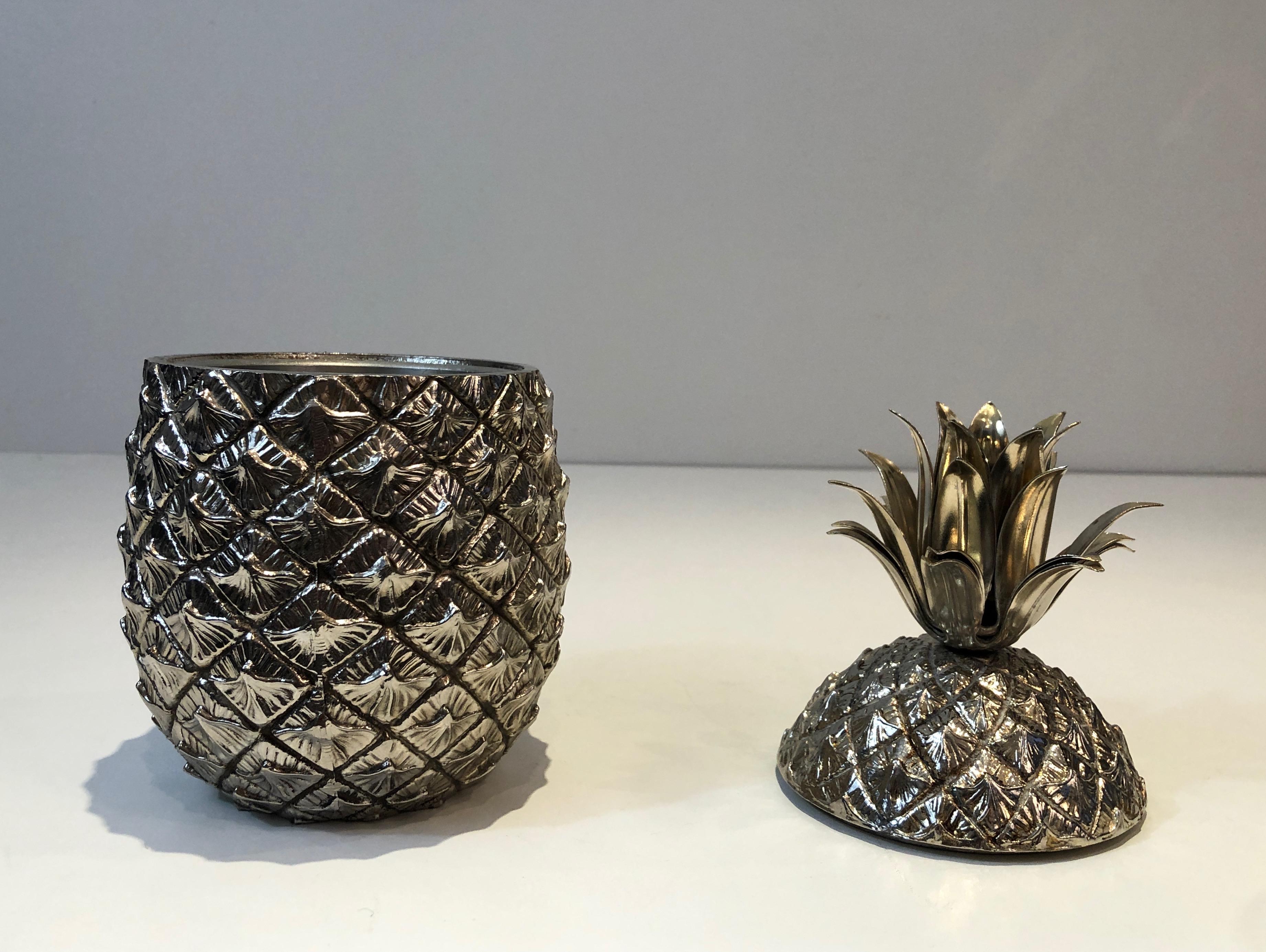 This nice pineapple ice bucket is made of silver plated. This is an Italian work, signed and marked Risi Model Made in Italy underneath, circa 1970.