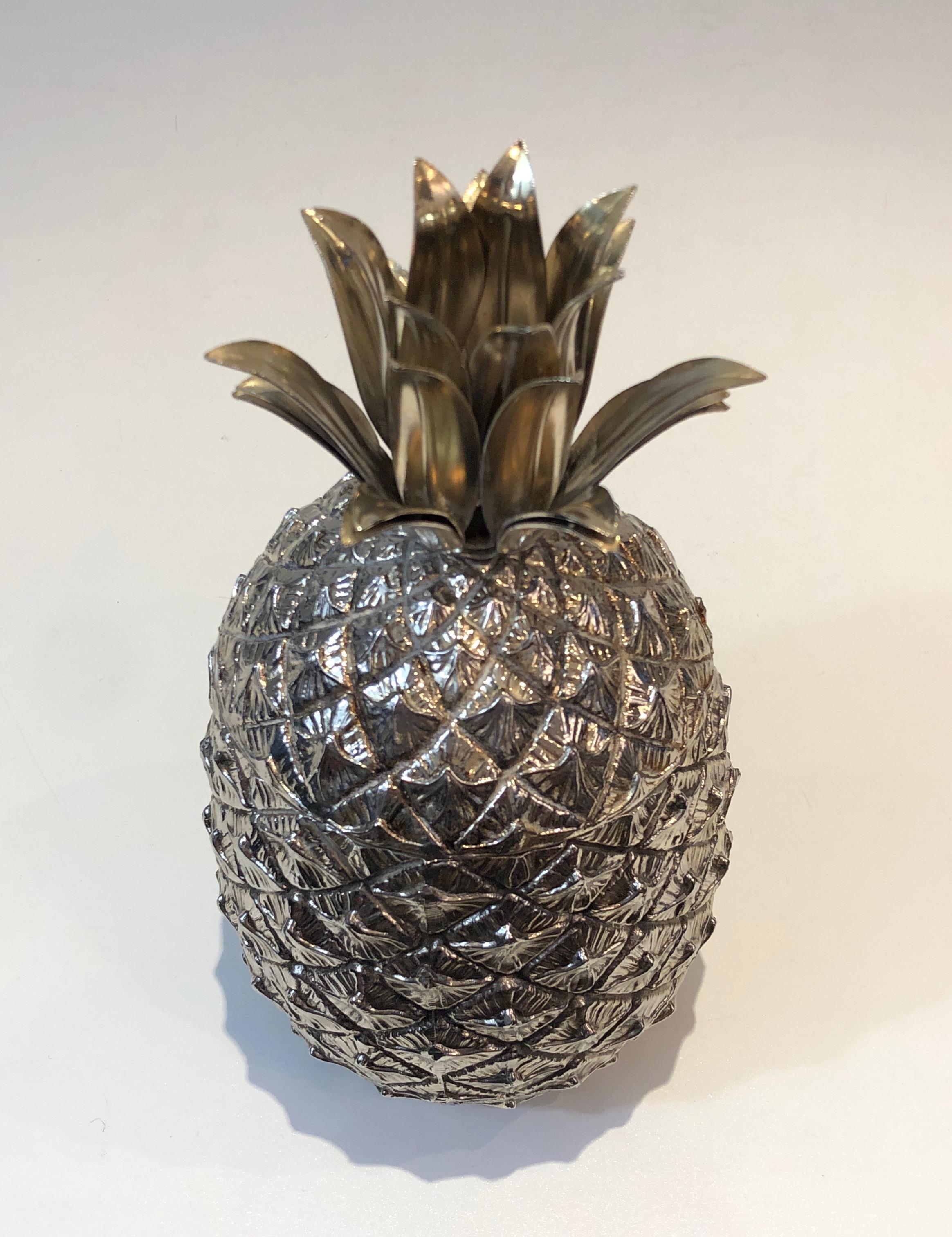 Mid-Century Modern Silver Plated Pineapple Ice Bucket, Italy, Circa 1970