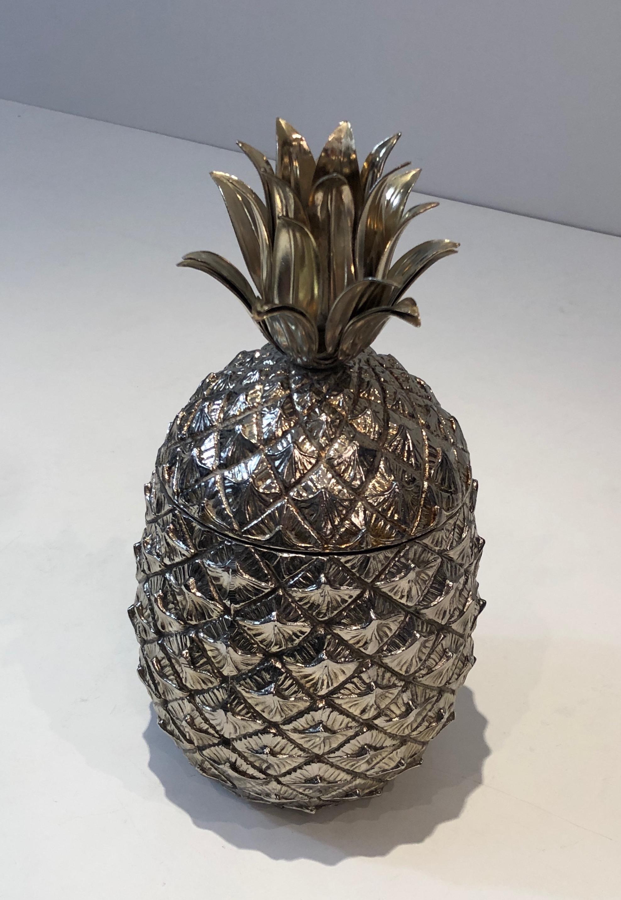 Silvered Silver Plated Pineapple Ice Bucket, Italy, Circa 1970