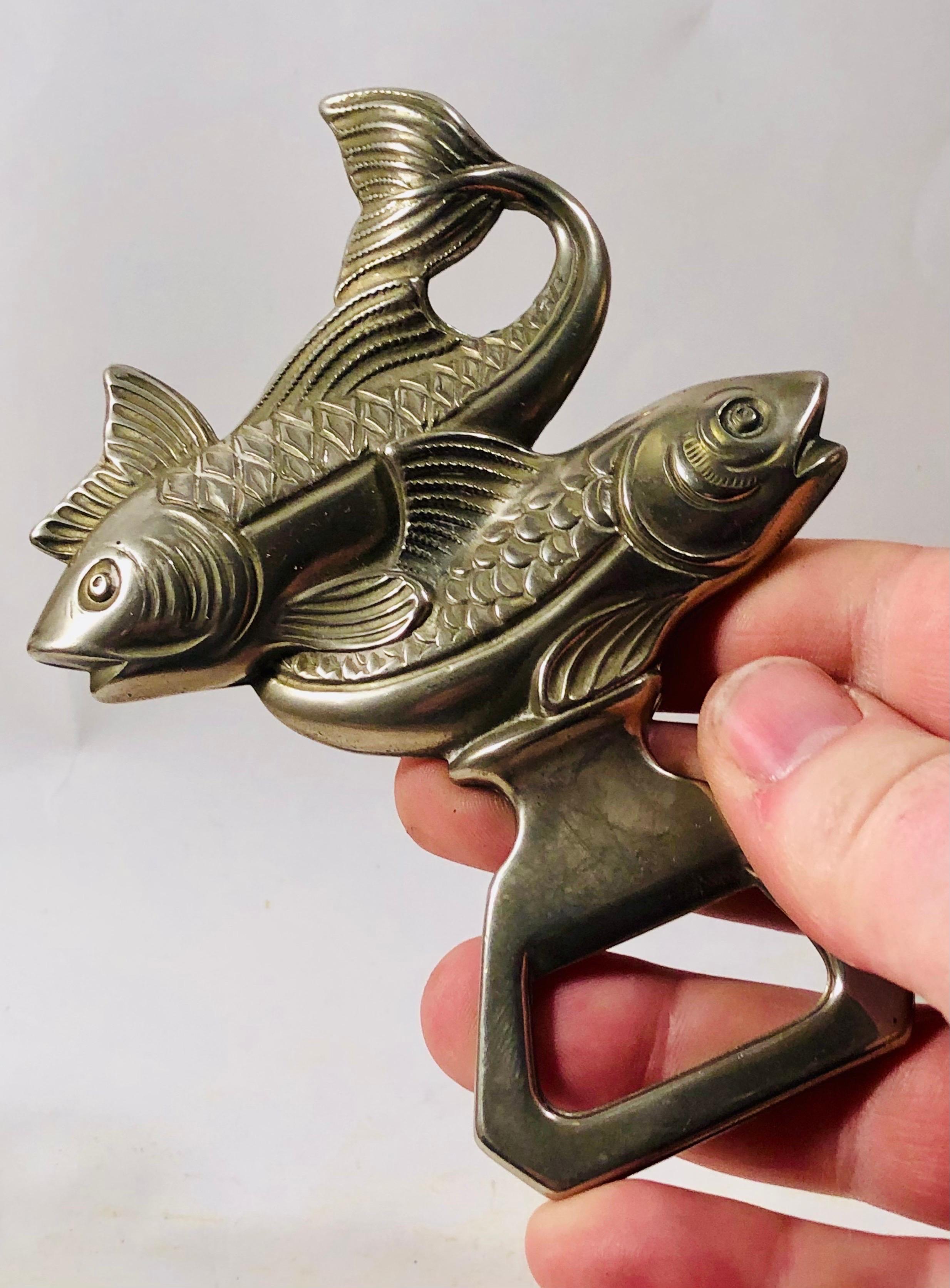 French Silver Plated Pisces astrological Bottle Opener France 1970 For Sale