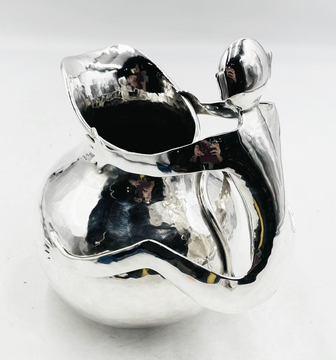 Late 20th Century Silver-Plated Pitcher with a Monkey Handle by Emilia Castillo , Mexico 85  For Sale