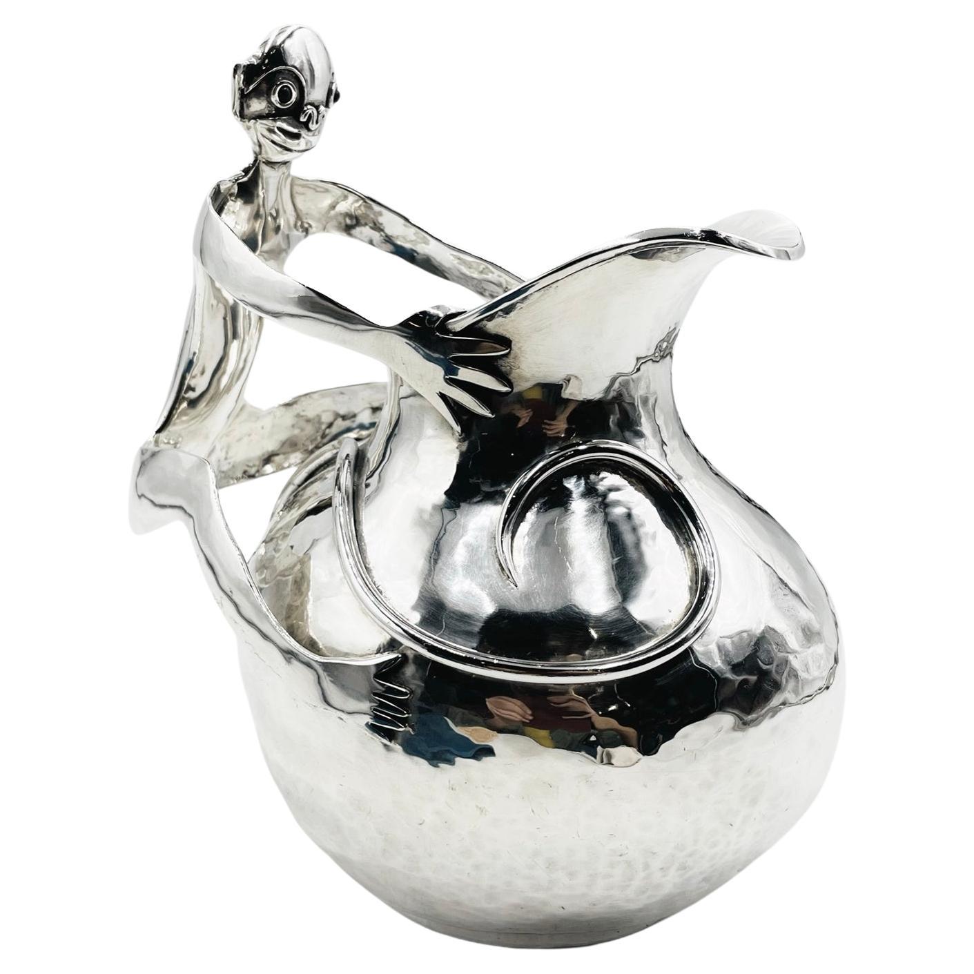 Silver-Plated Pitcher with a Monkey Handle by Emilia Castillo , Mexico 85  For Sale