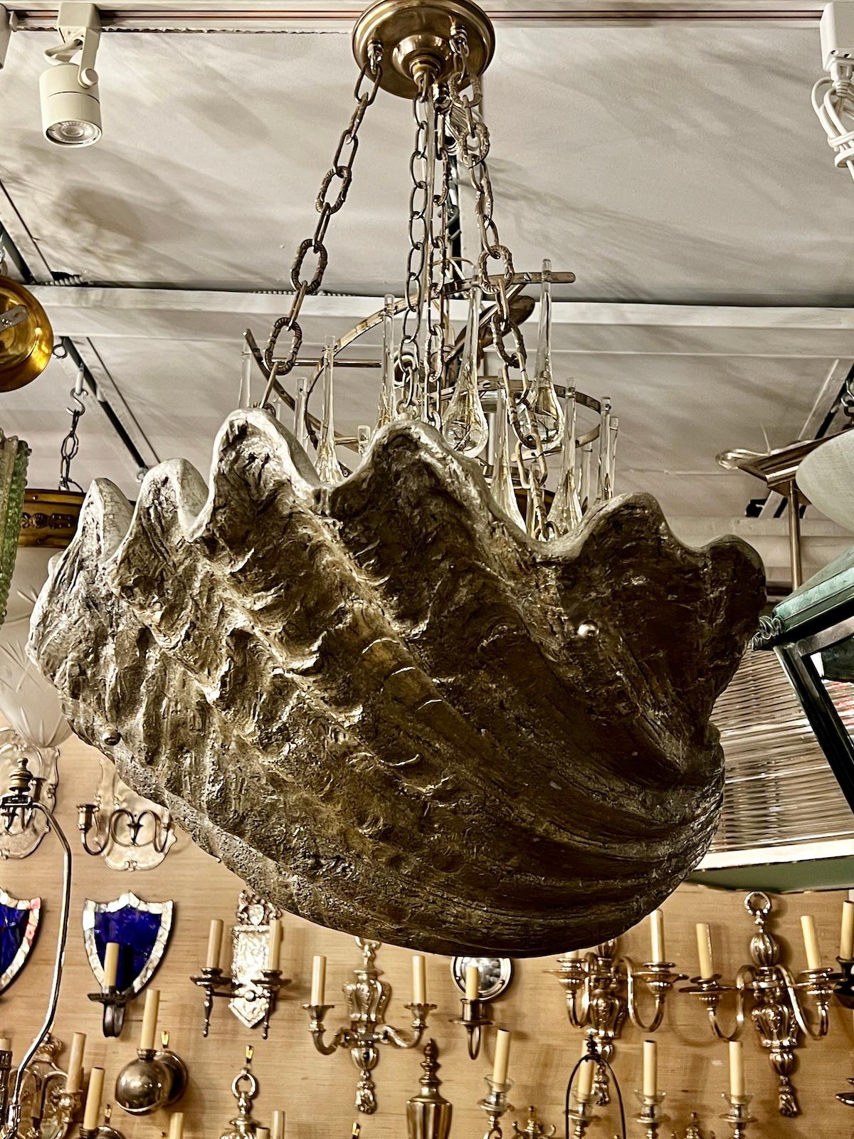 Silver Plated Plaster Shell Chandelier For Sale 1