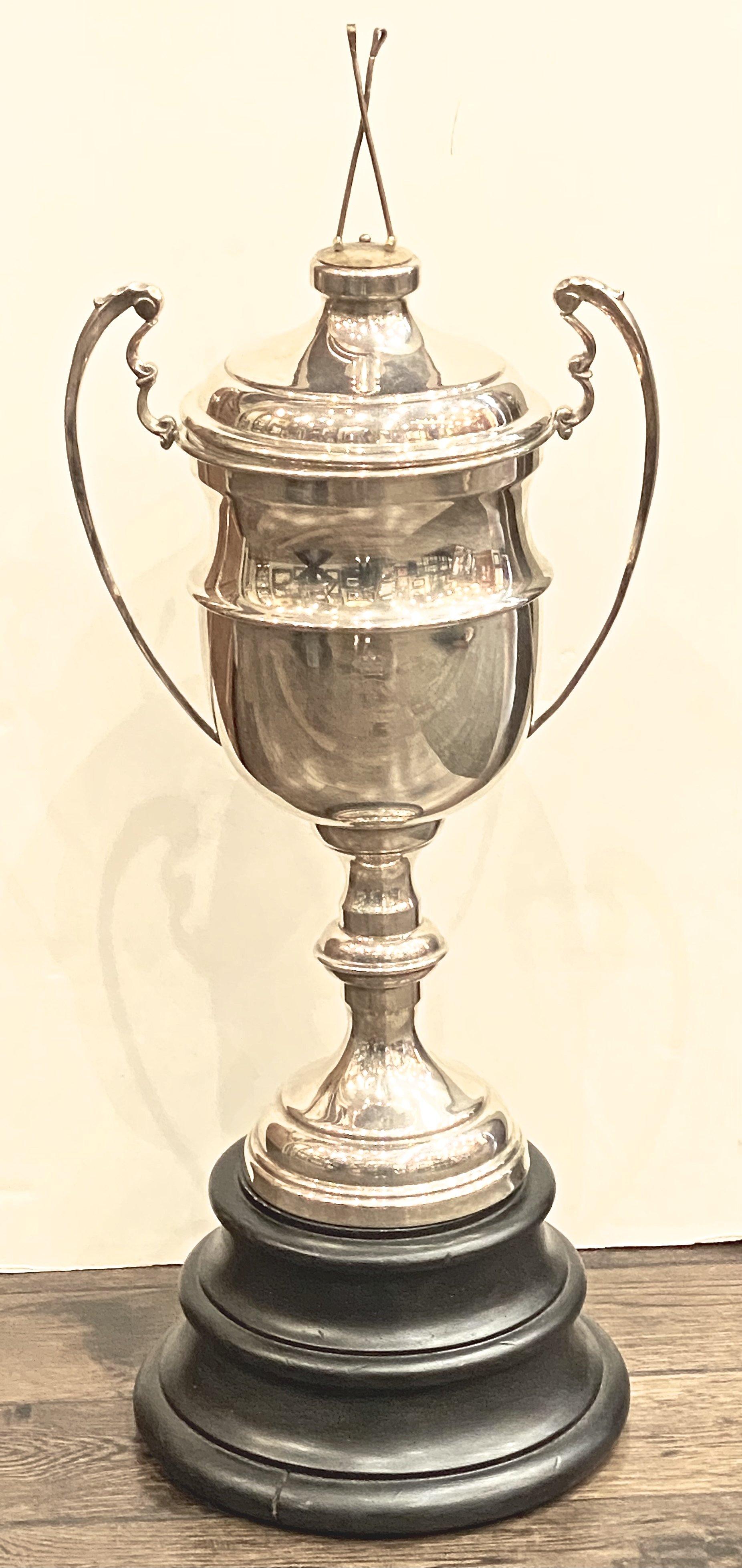 20th Century Silver Plated Polo Trophy with Wooden Base, Circa 1910-1920