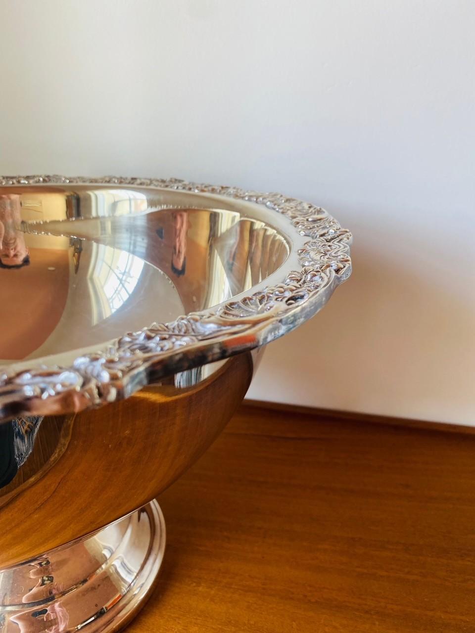 Hollywood Regency Silver Plated Punch Bowl with Flower Shell Rim Design