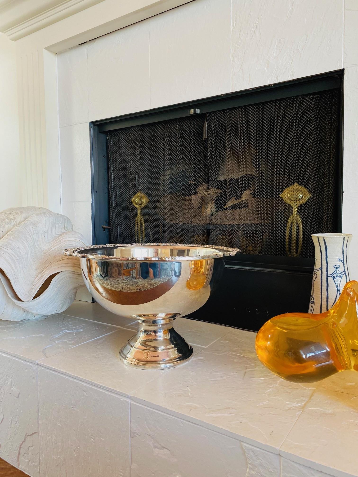 American Silver Plated Punch Bowl with Flower Shell Rim Design