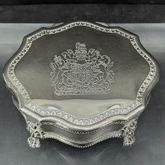 Silver Plated Rectangular Crest Lion Footed Box with Lid