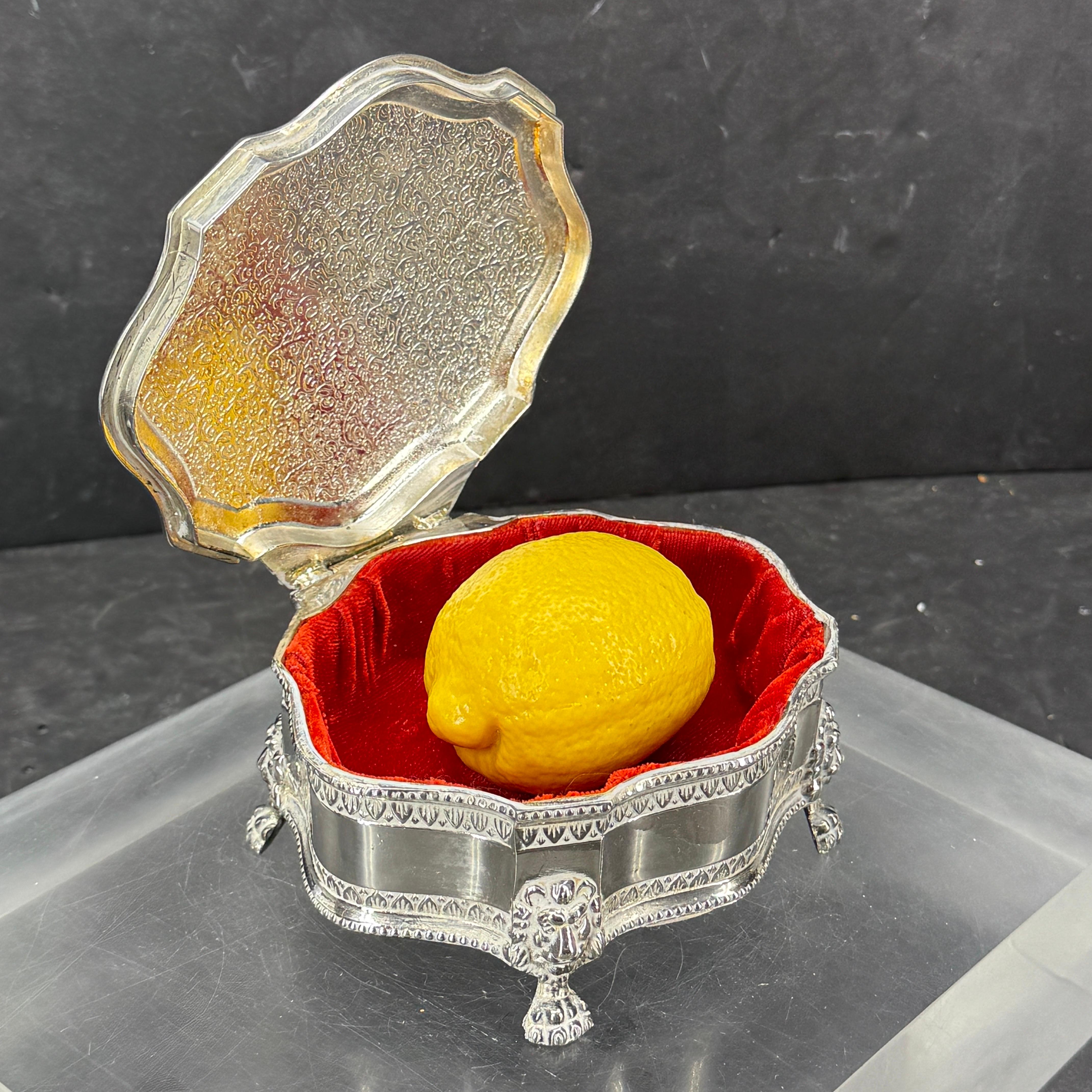 Silver Plated Rectangular Crest Lion Footed Box with Lid For Sale 2