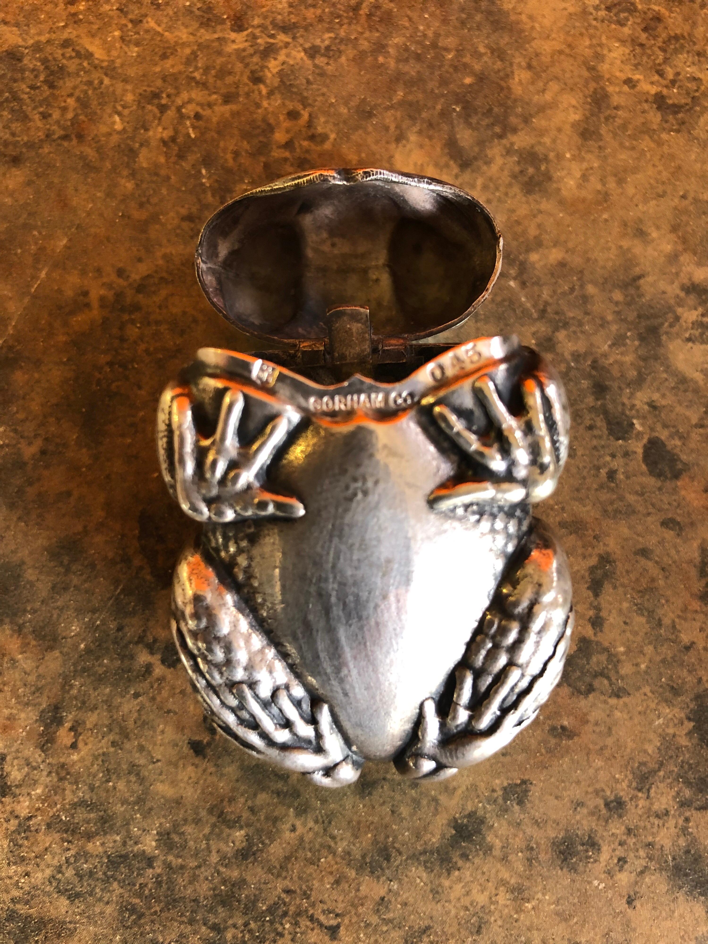 American Silver Plated Repousse Frog Form Match Safe by Gorham