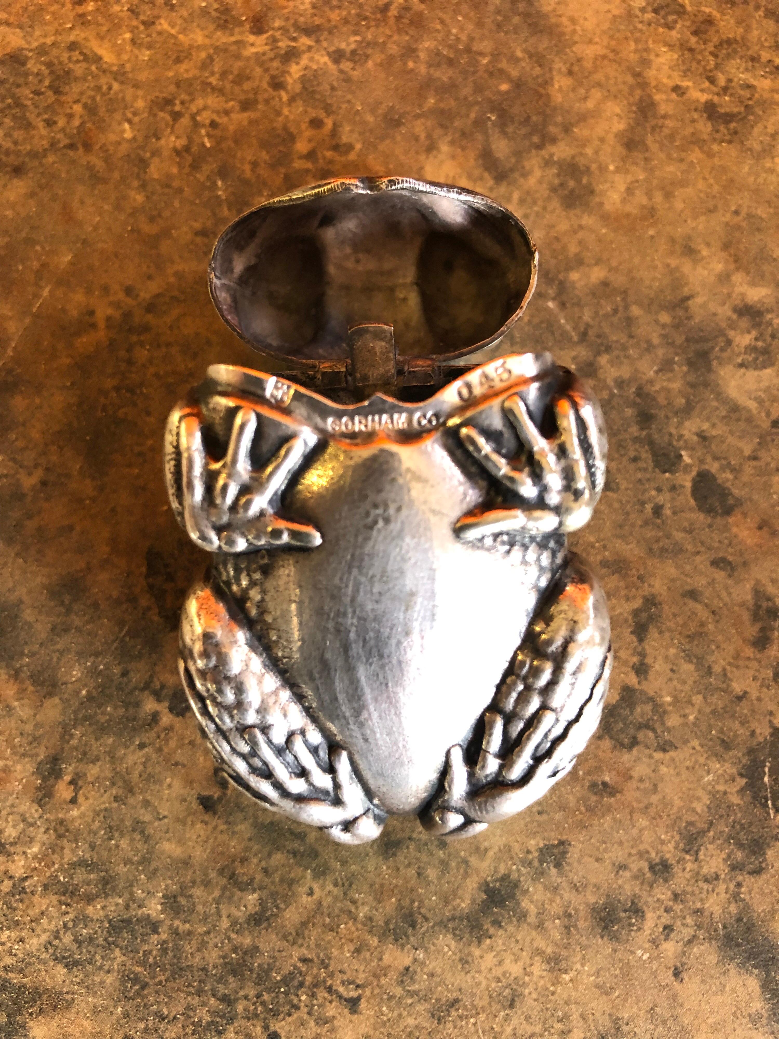 20th Century Silver Plated Repousse Frog Form Match Safe by Gorham